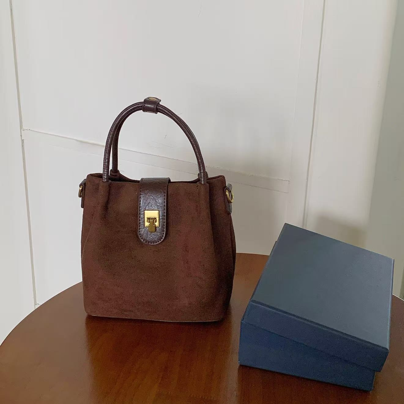 SuedeLike Microfiber Leather Top Handle Crossbody Bag