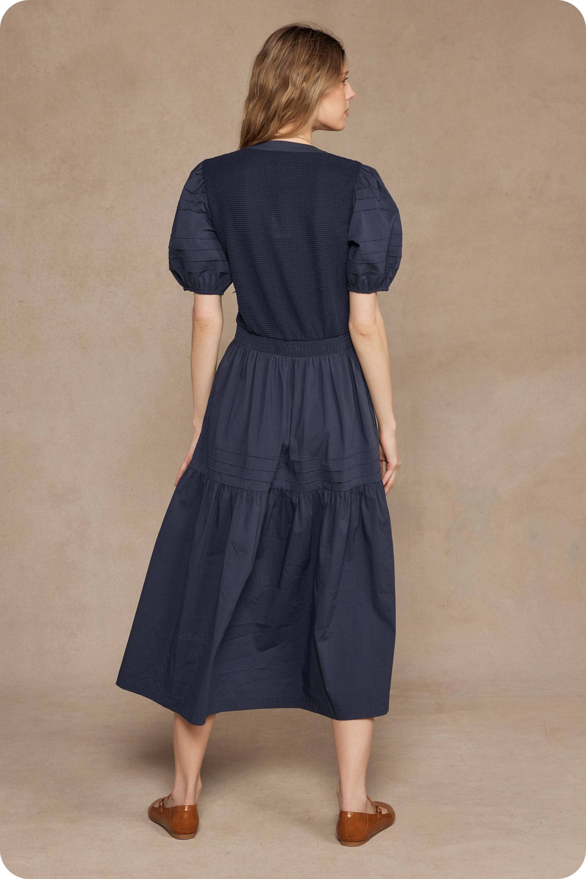 Cotton Mixed Media Midi Dress