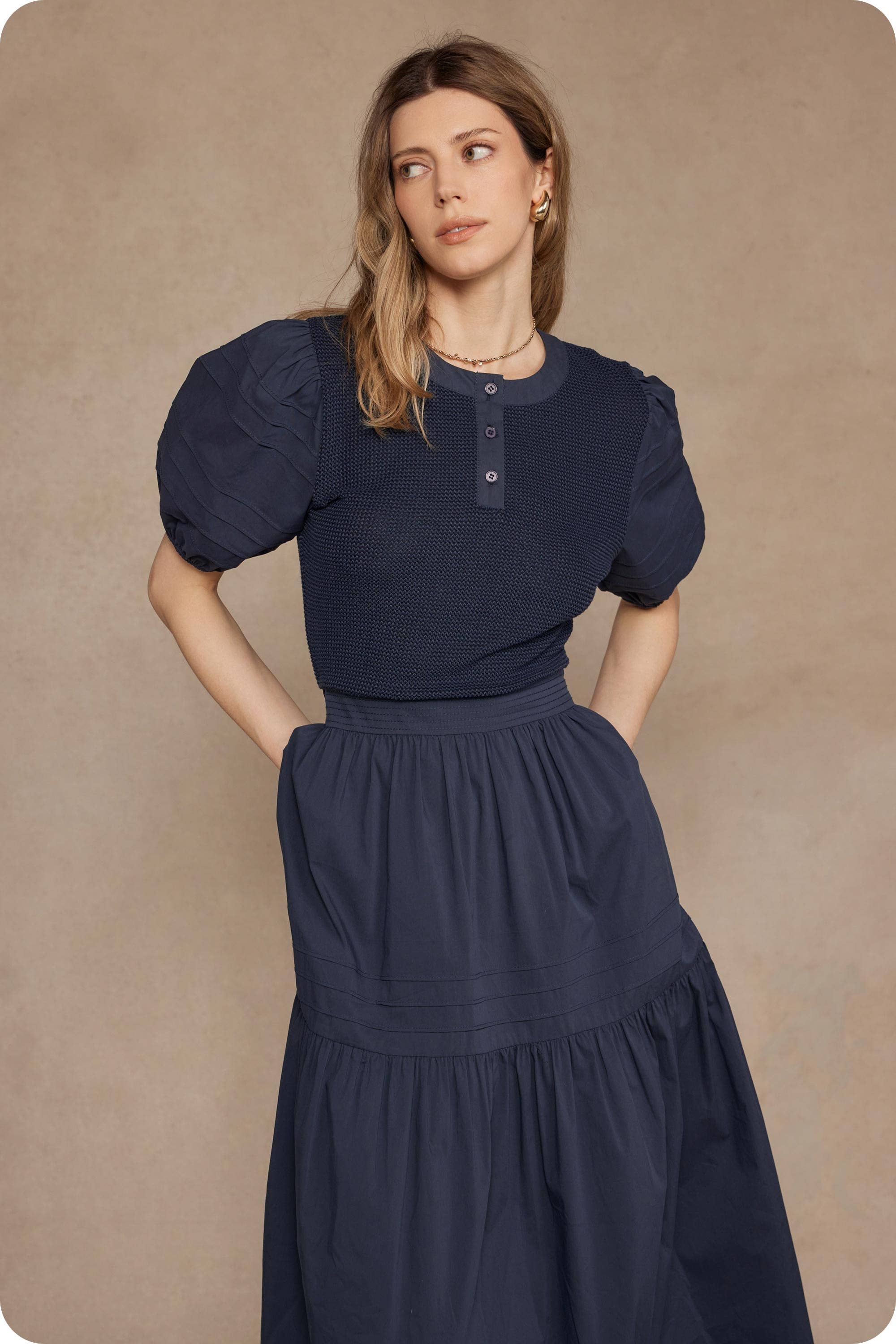 Cotton Mixed Media Midi Dress
