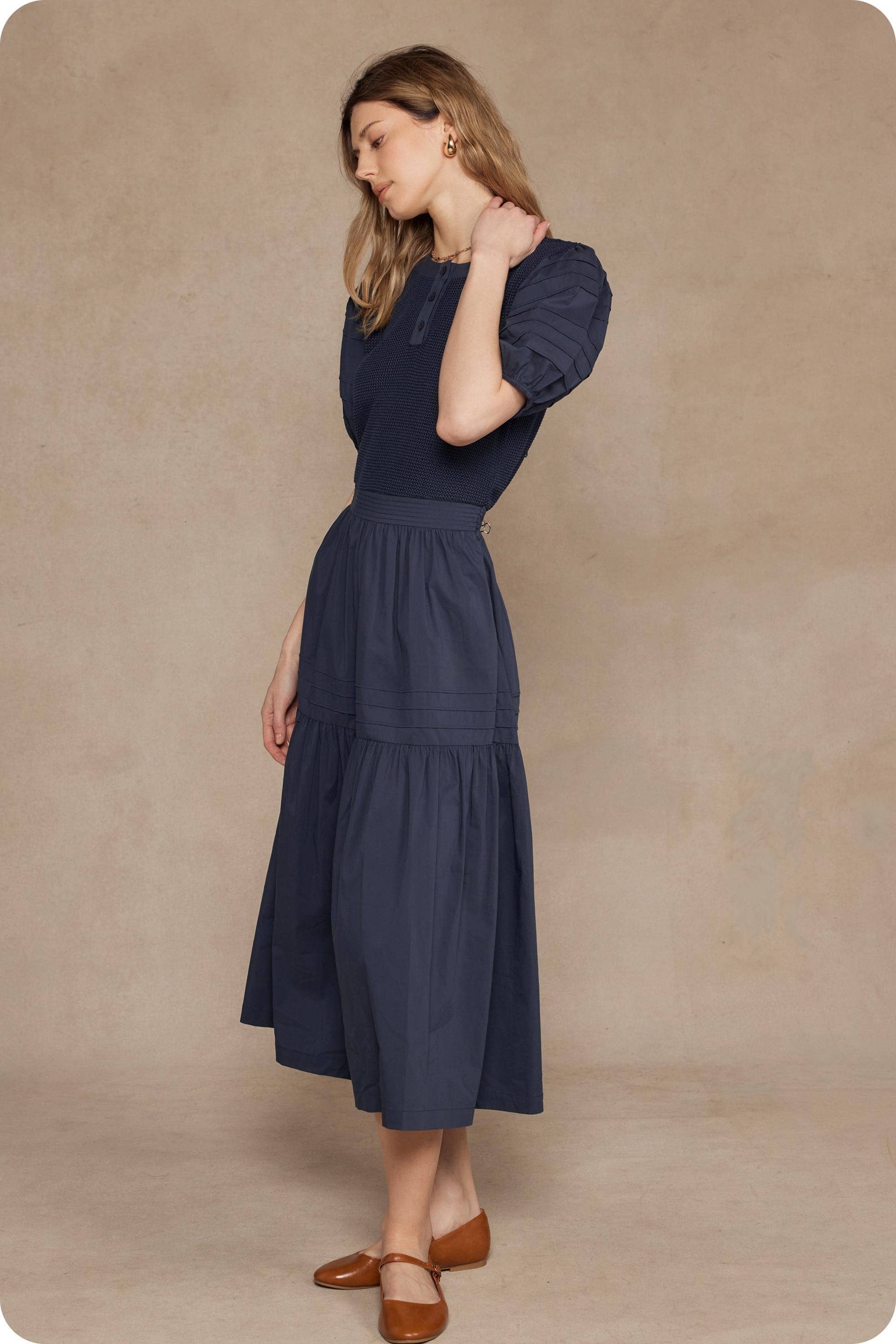 Cotton Mixed Media Midi Dress