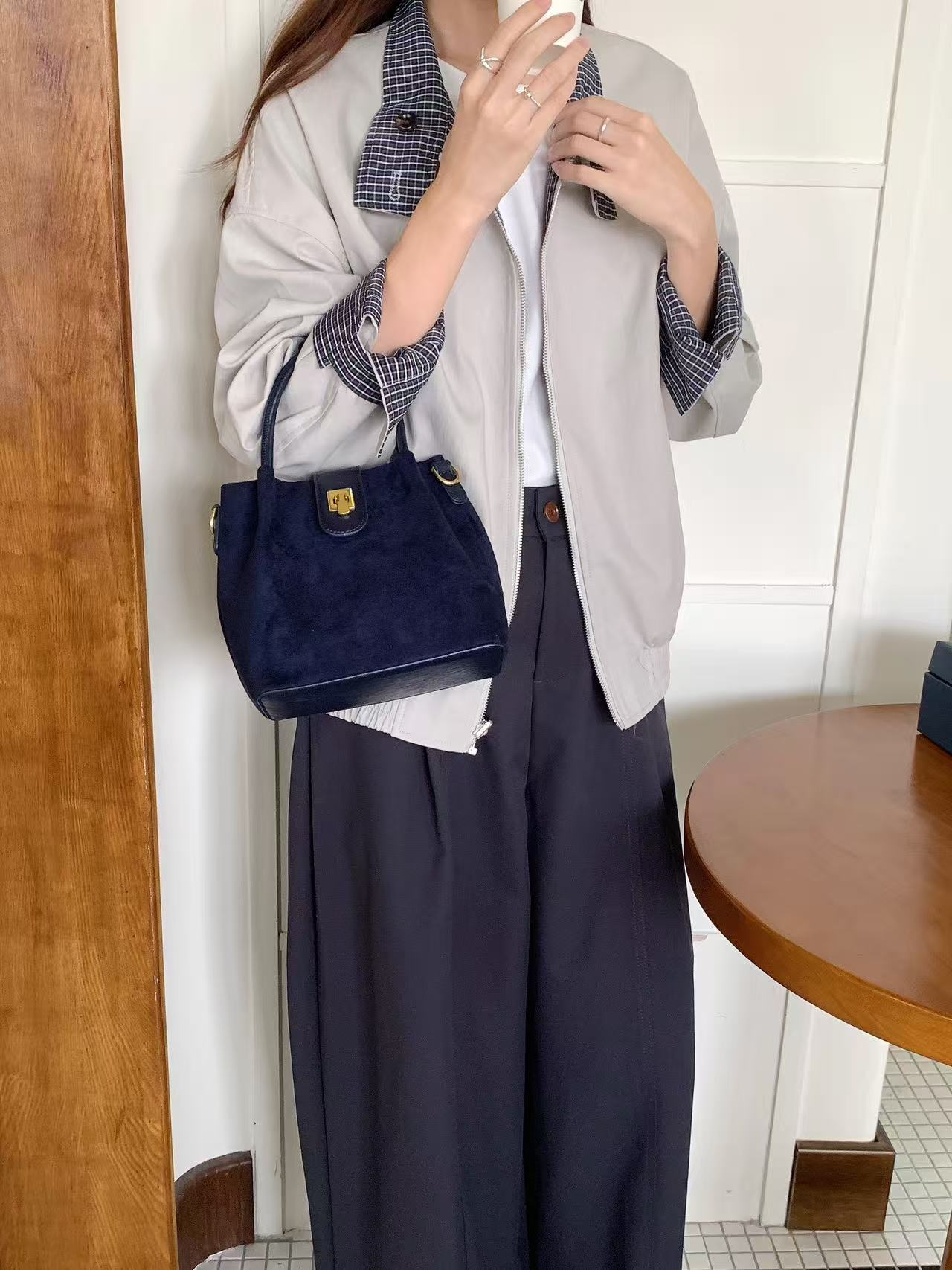 SuedeLike Microfiber Leather Top Handle Crossbody Bag