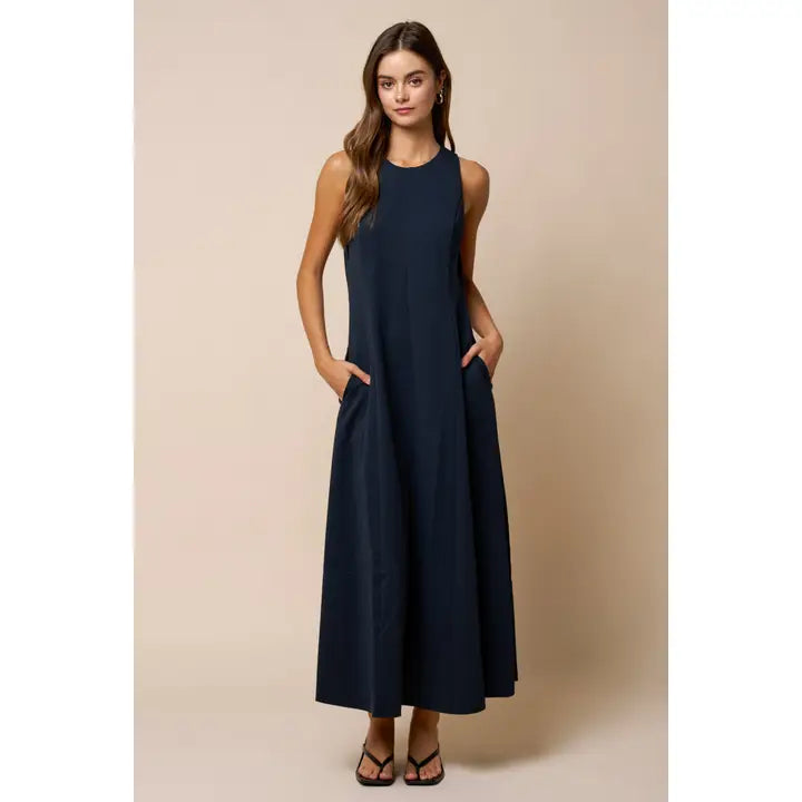 Sleeveless Flare Maxi Dress- Navy