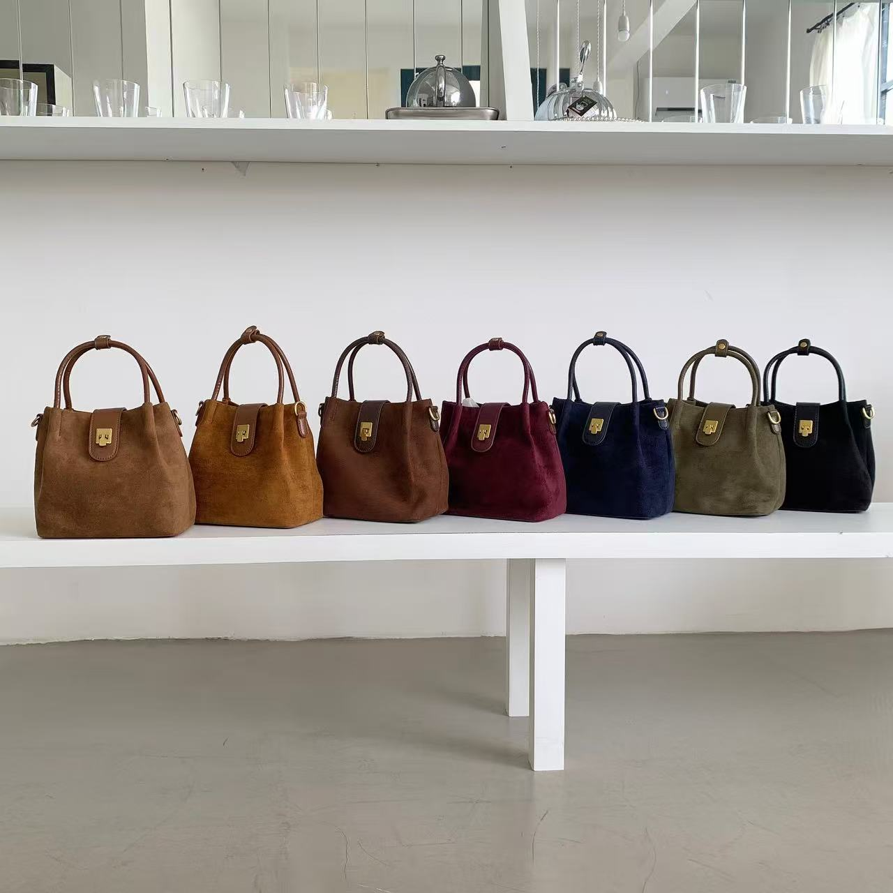 SuedeLike Microfiber Leather Top Handle Crossbody Bag