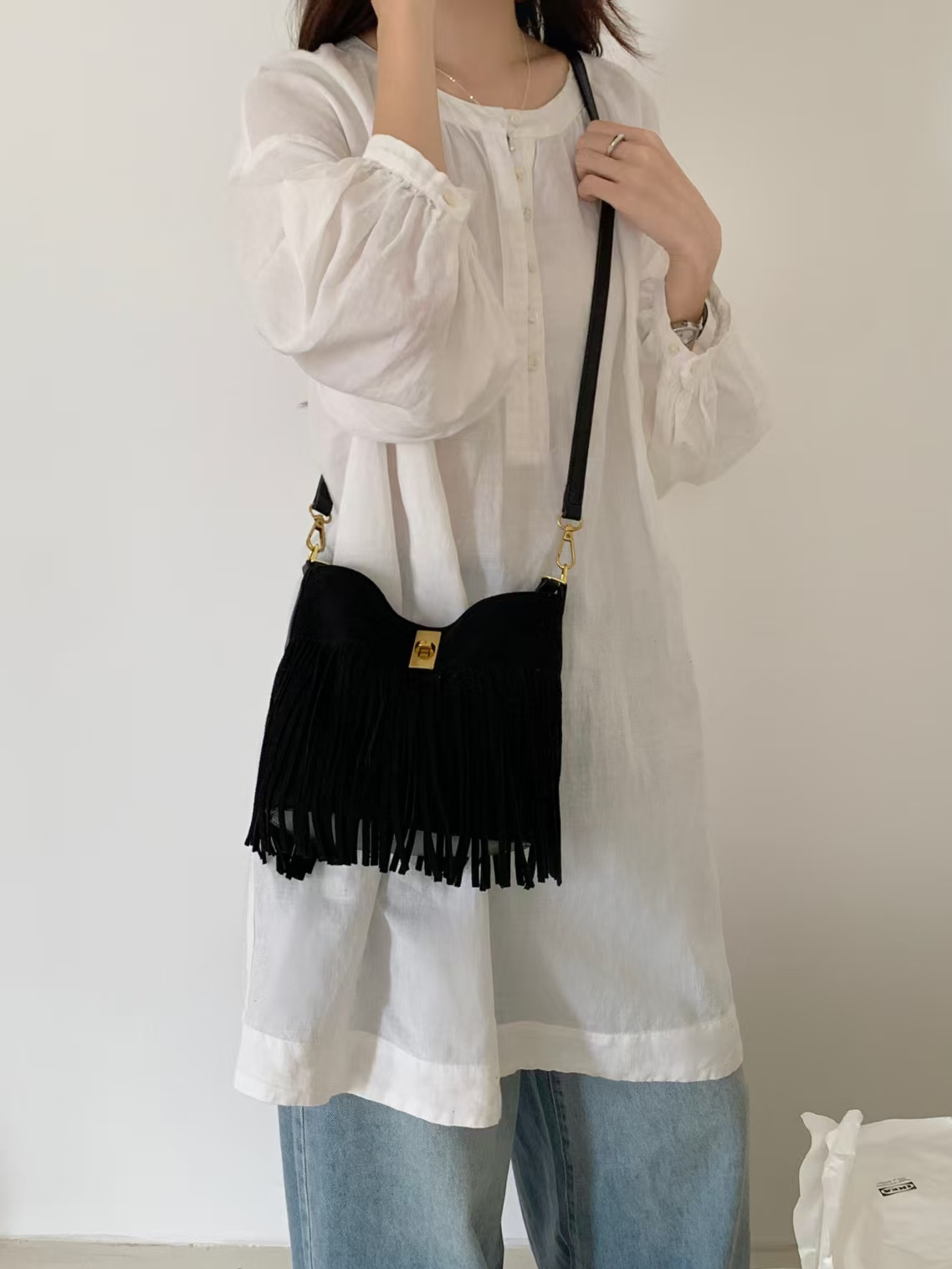 Suede-Like Microfiber Leather Crossbody Bucket Bag
