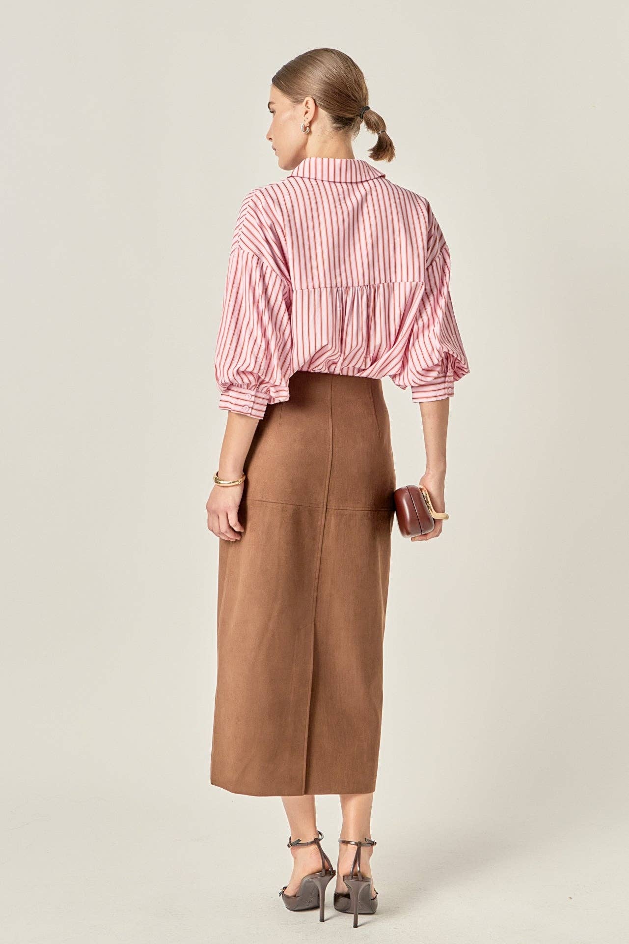 Classic Pinstripe Striped Balloon Sleeve Shirt