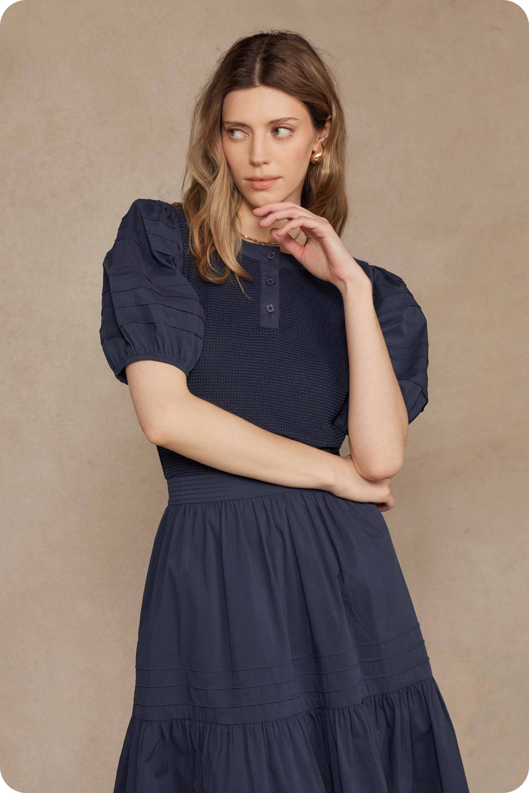 Cotton Mixed Media Midi Dress