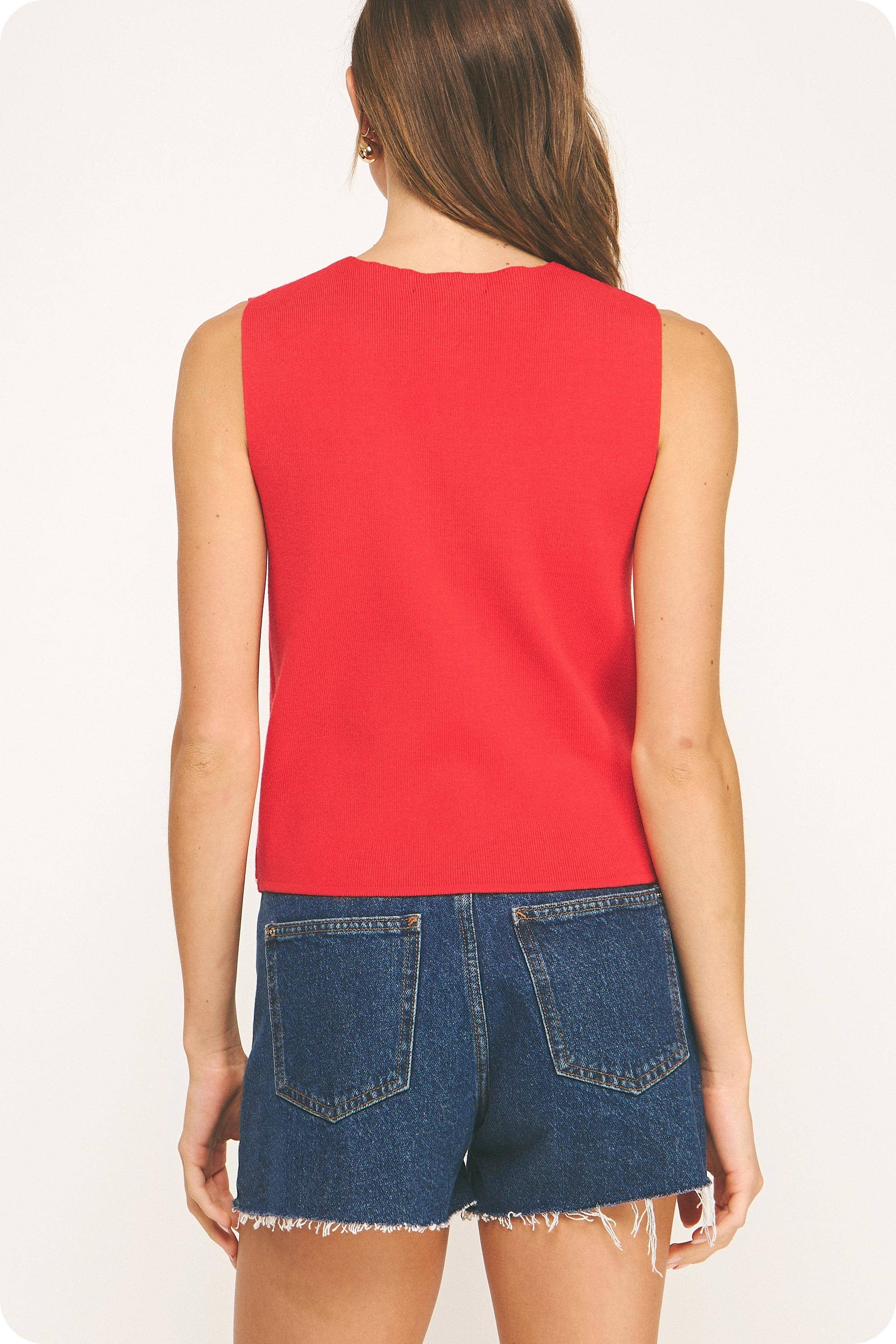 Embroidered Sleeveless Knitted Vest Top