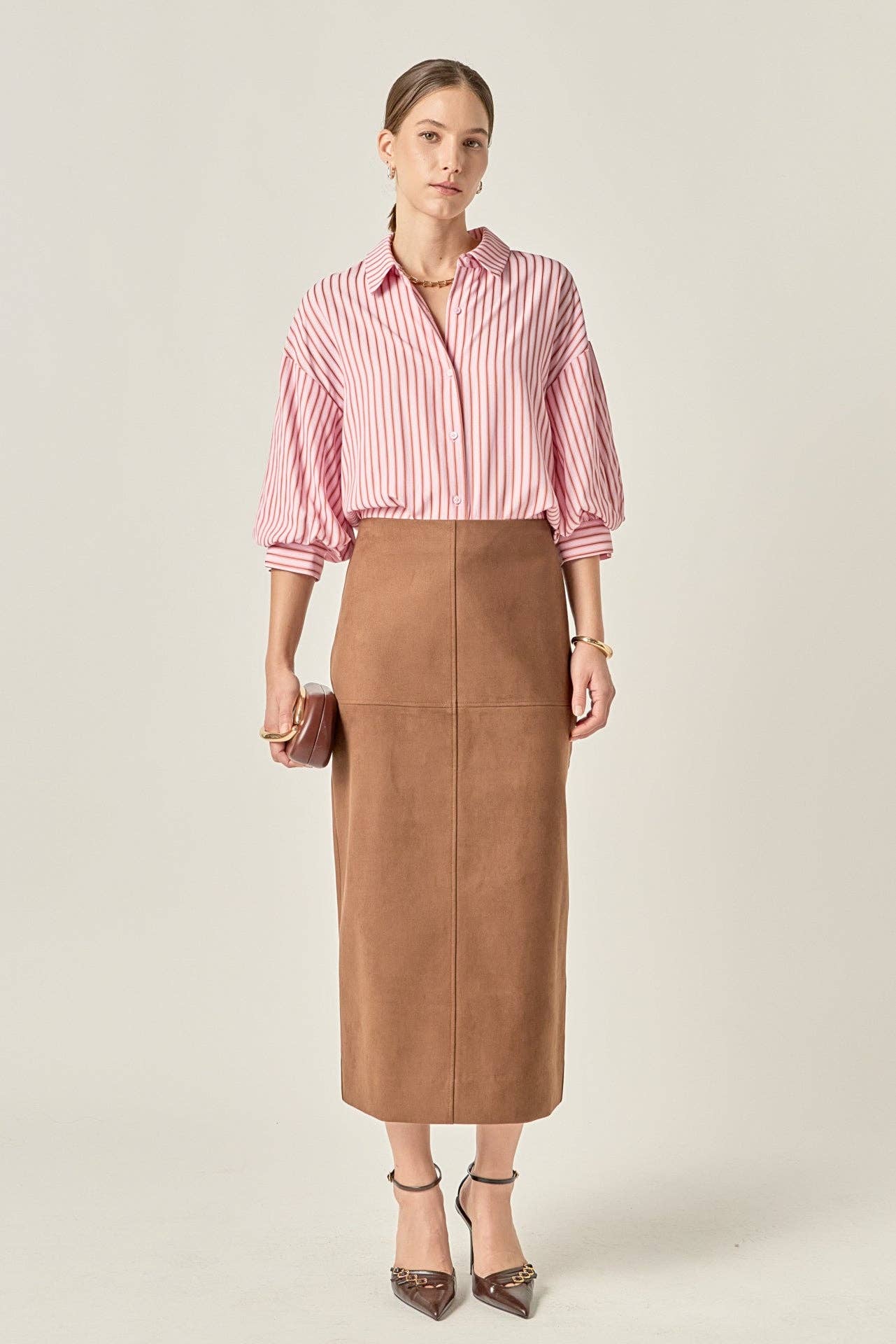 Classic Pinstripe Striped Balloon Sleeve Shirt