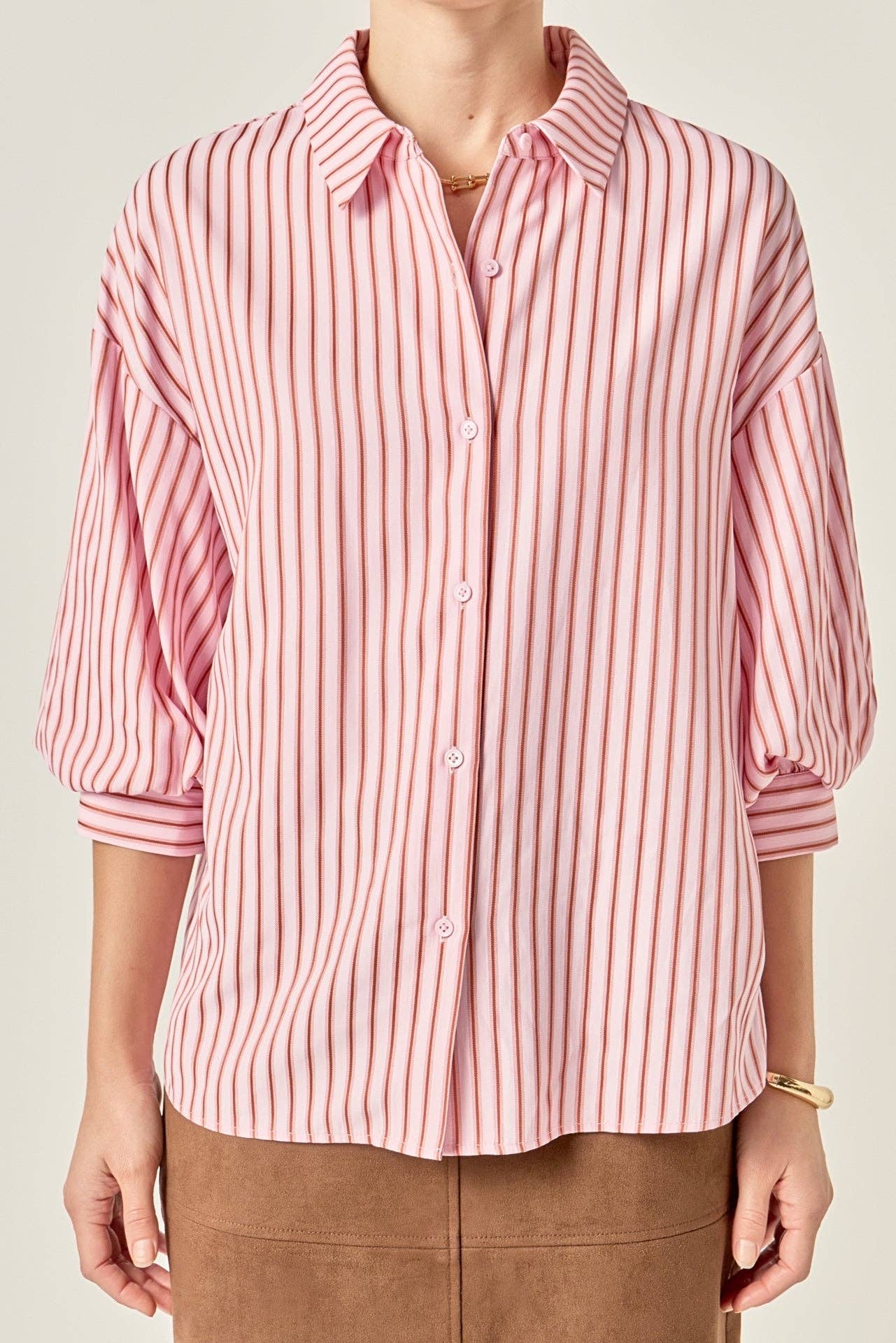 Classic Pinstripe Striped Balloon Sleeve Shirt
