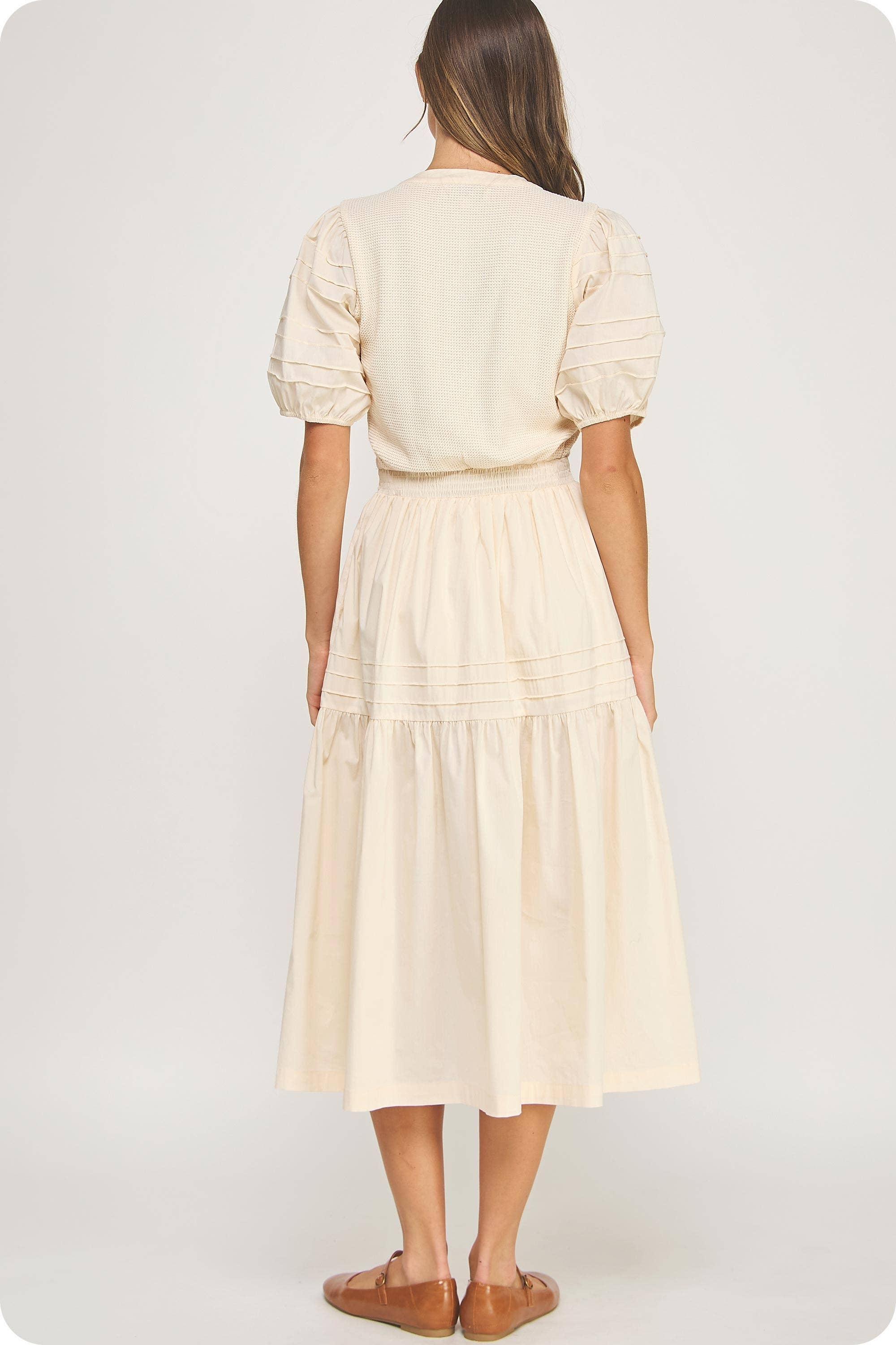 Cotton Mixed Media Midi Dress