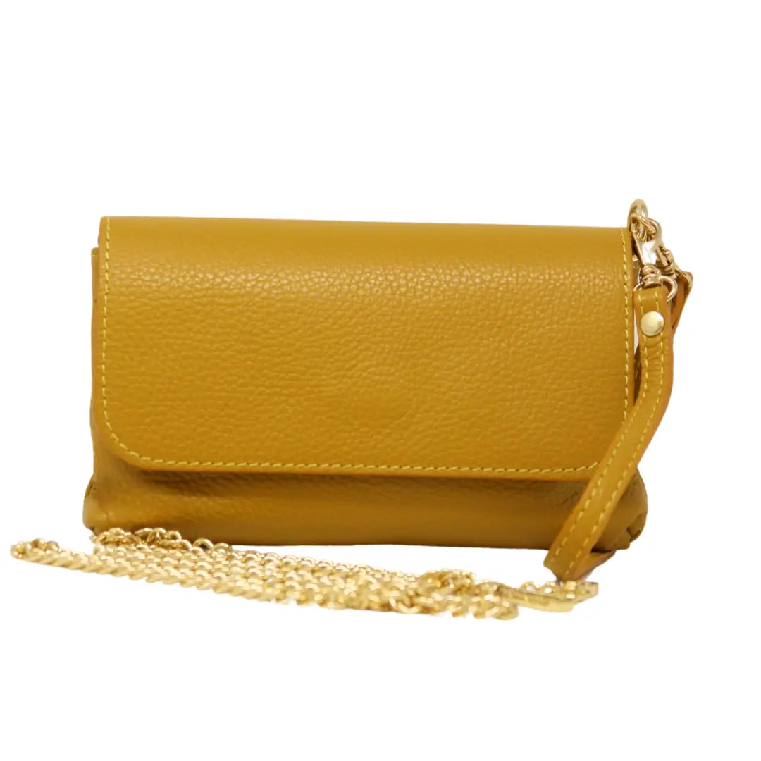 Leather Crossbody Clutch in Mustard