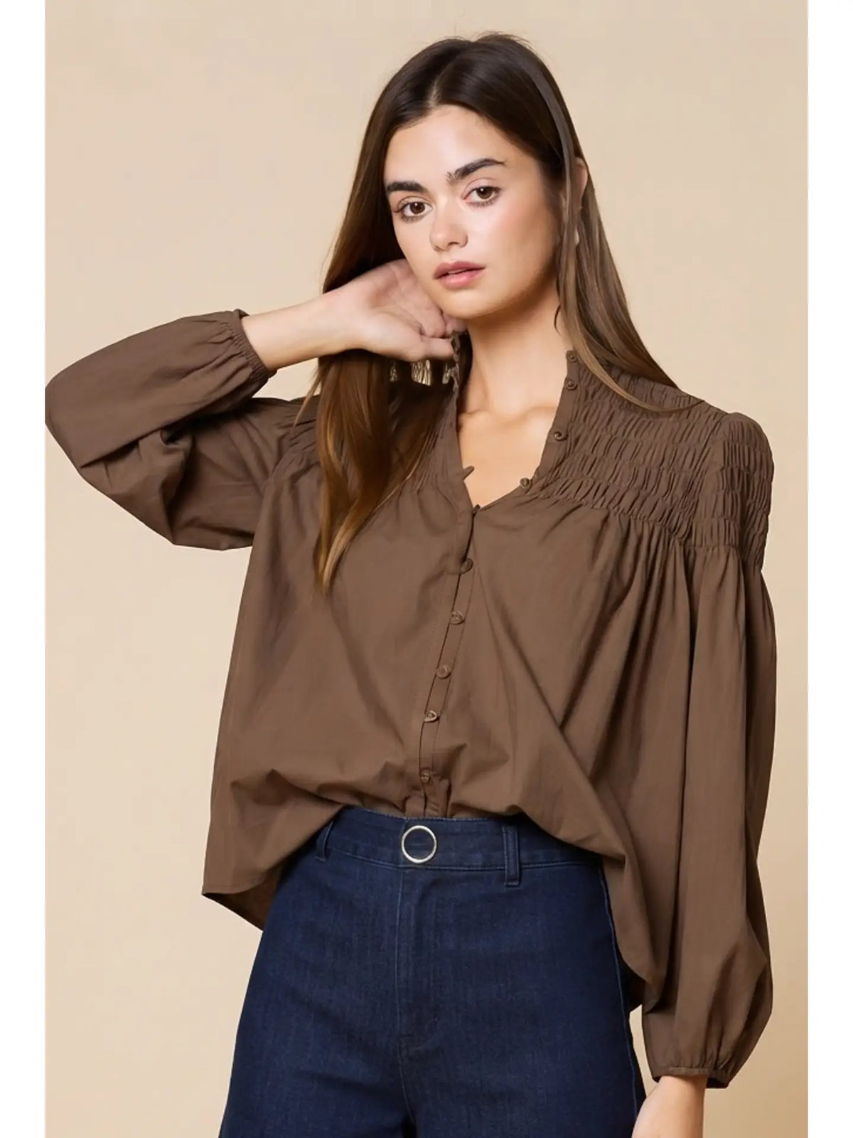 Smocked Long Sleeve Top