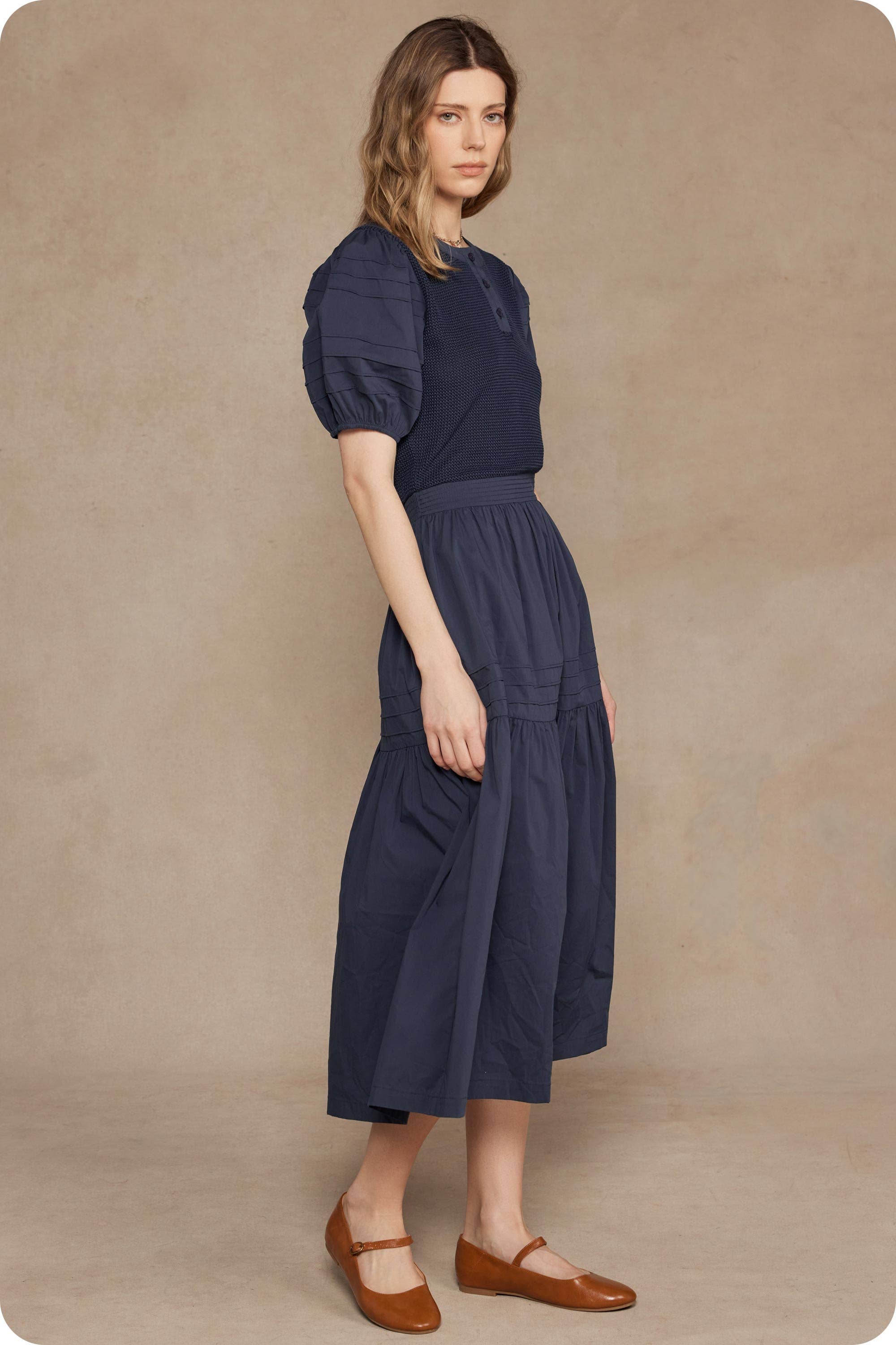 Cotton Mixed Media Midi Dress