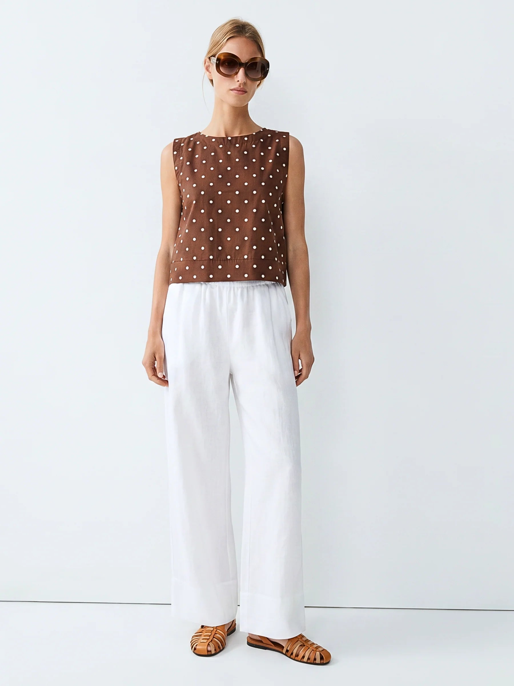 Agatha Top- Chocolate Polka Dot