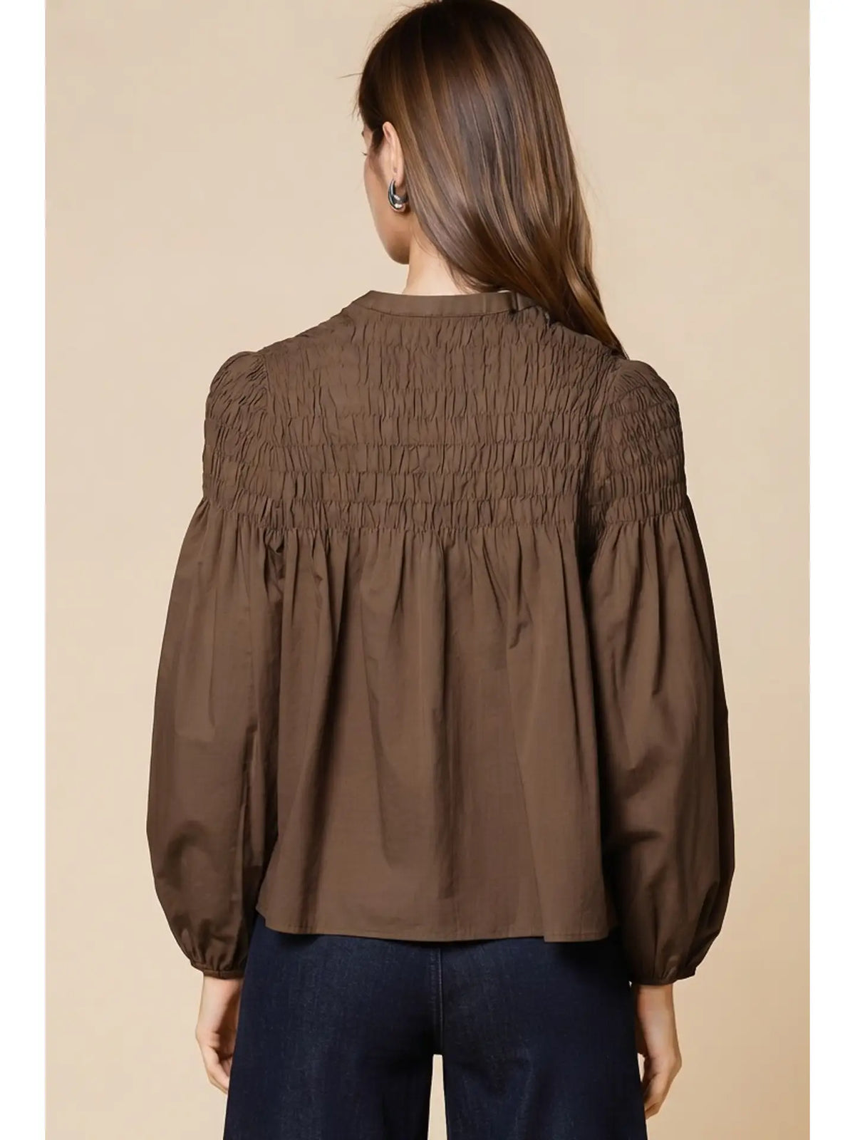 Smocked Long Sleeve Top
