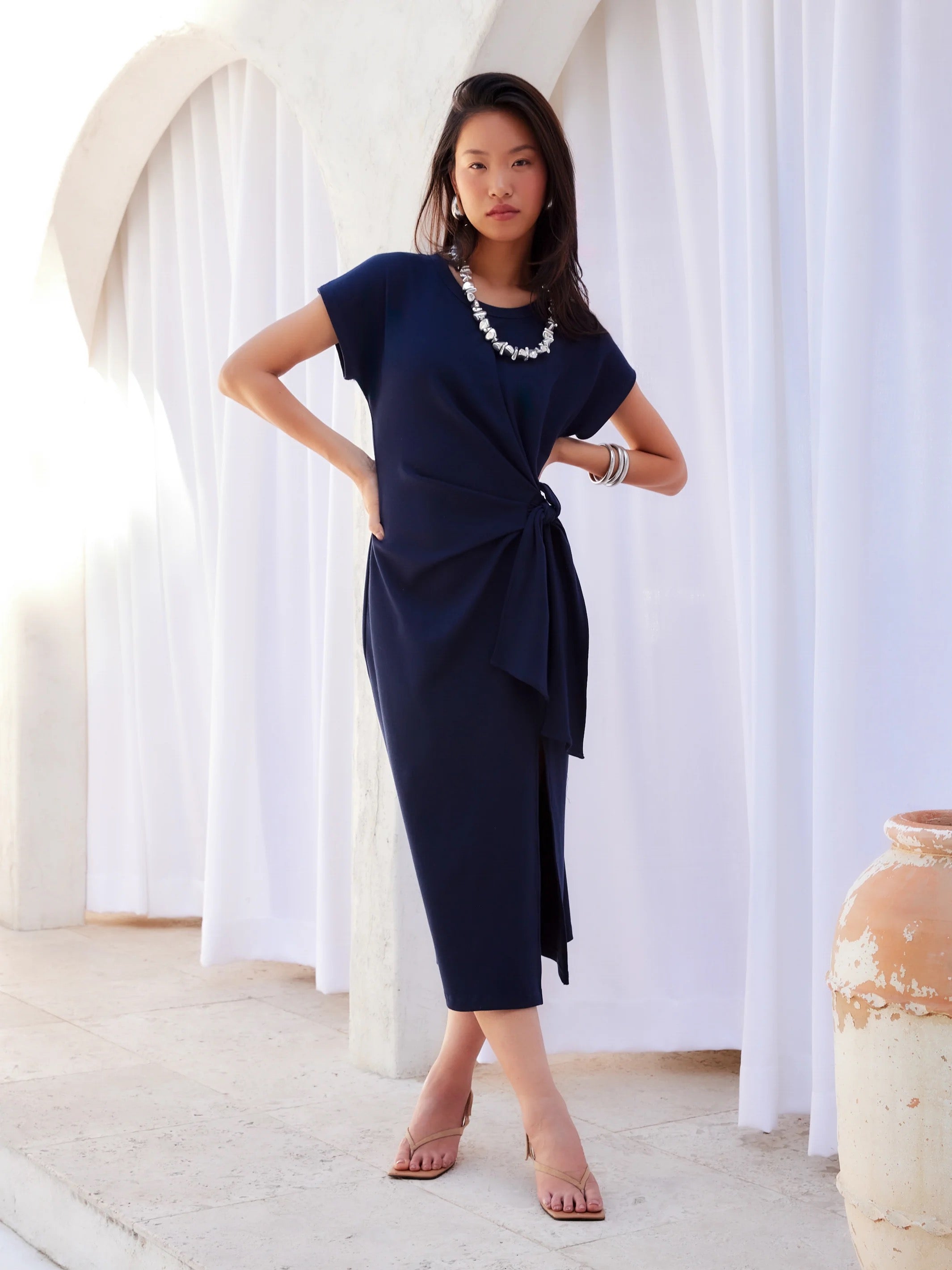 MARISSA SIDE-KNOT MIDI DRESS