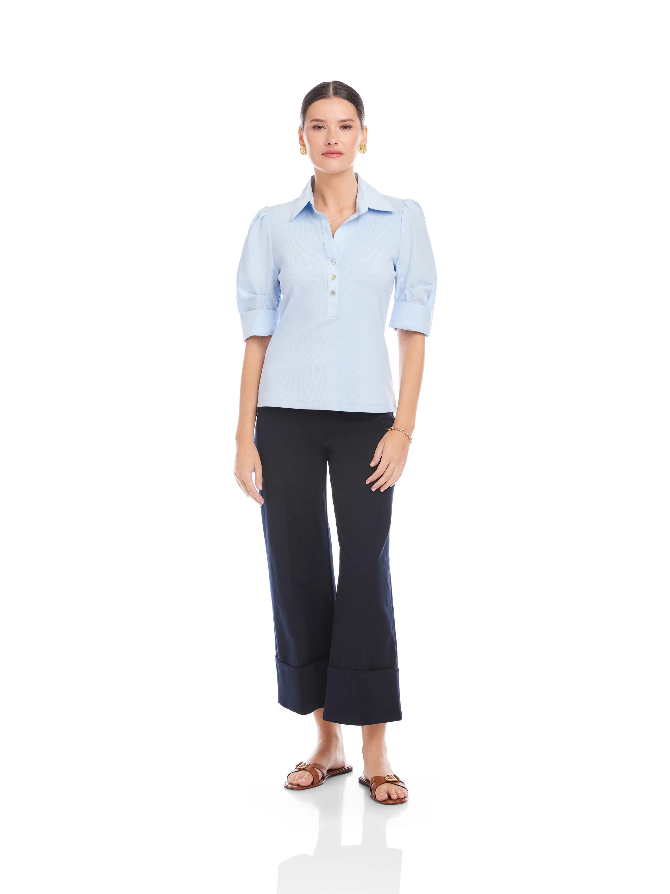 CAMDEN CONTRAST PLEAT SLEEVE HENLEY TOP