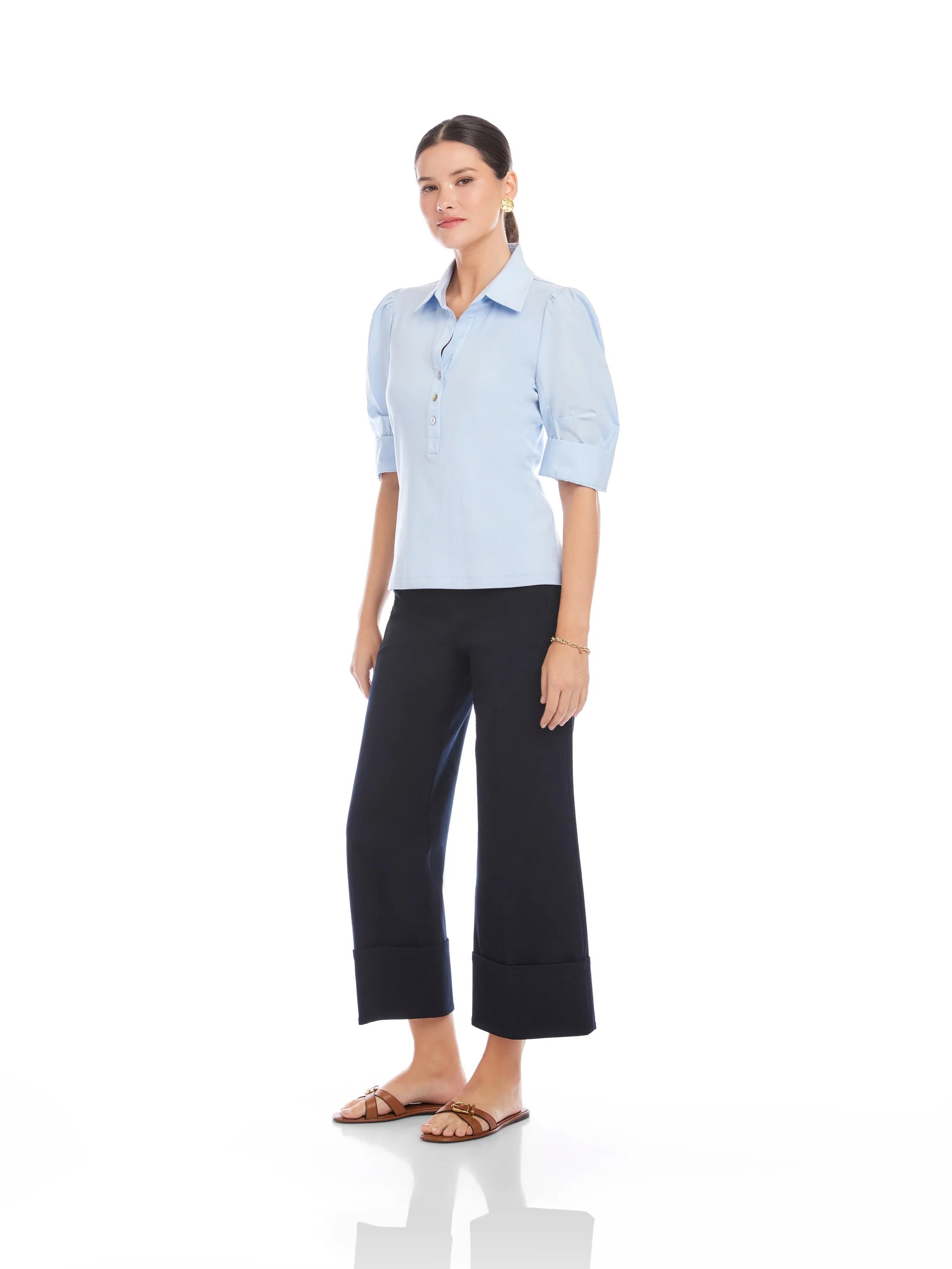 CAMDEN CONTRAST PLEAT SLEEVE HENLEY TOP