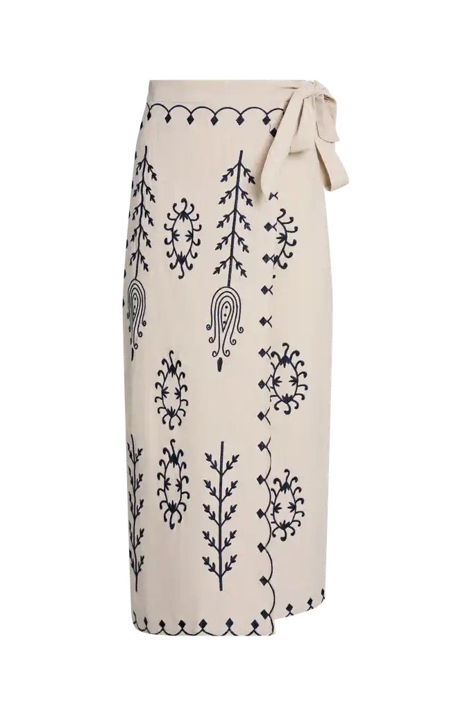 Women's Embroidered Wrapped Skirt- Sand