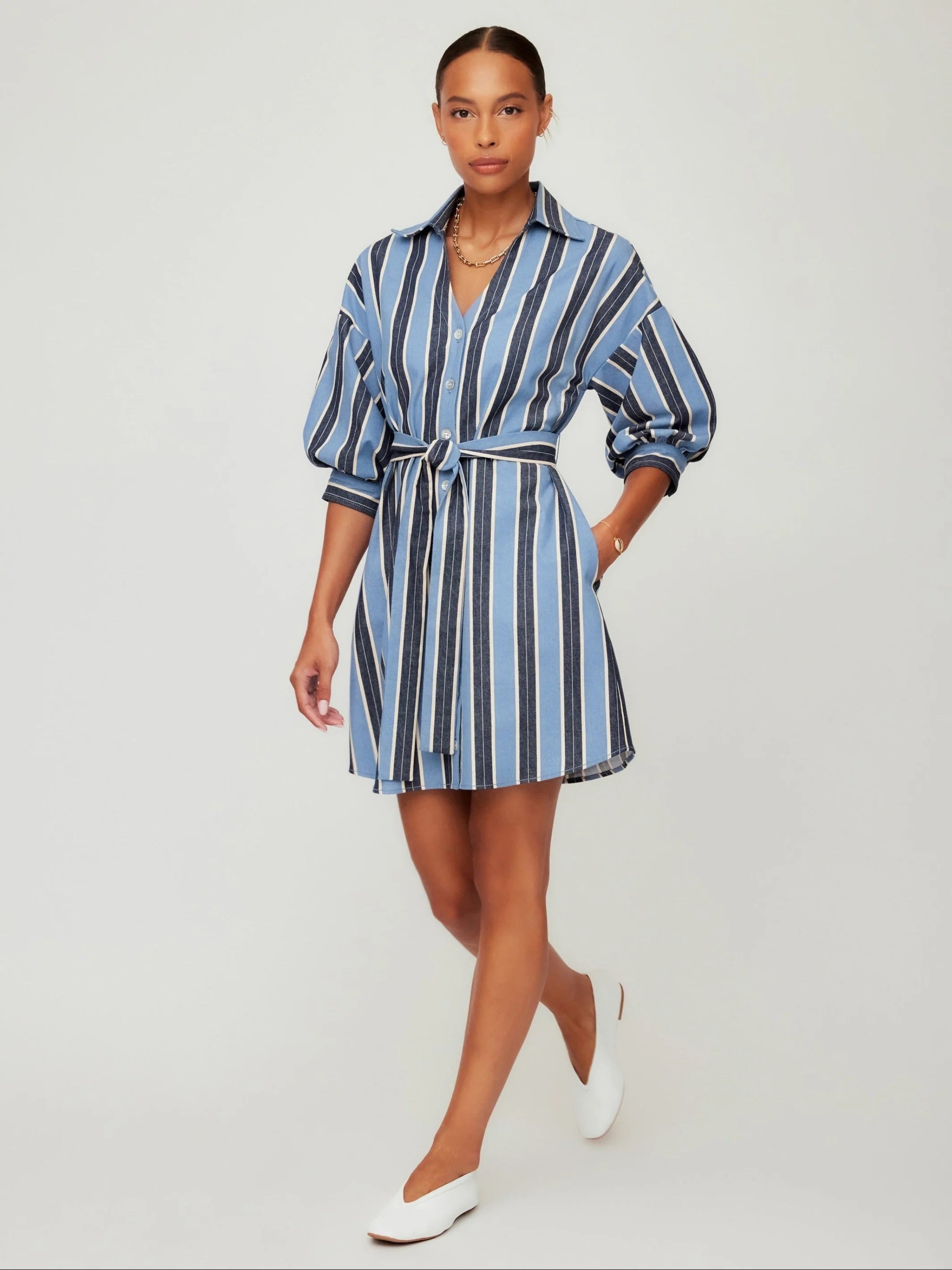 BLAIRE LANTERN SLEEVE TIE DRESS
