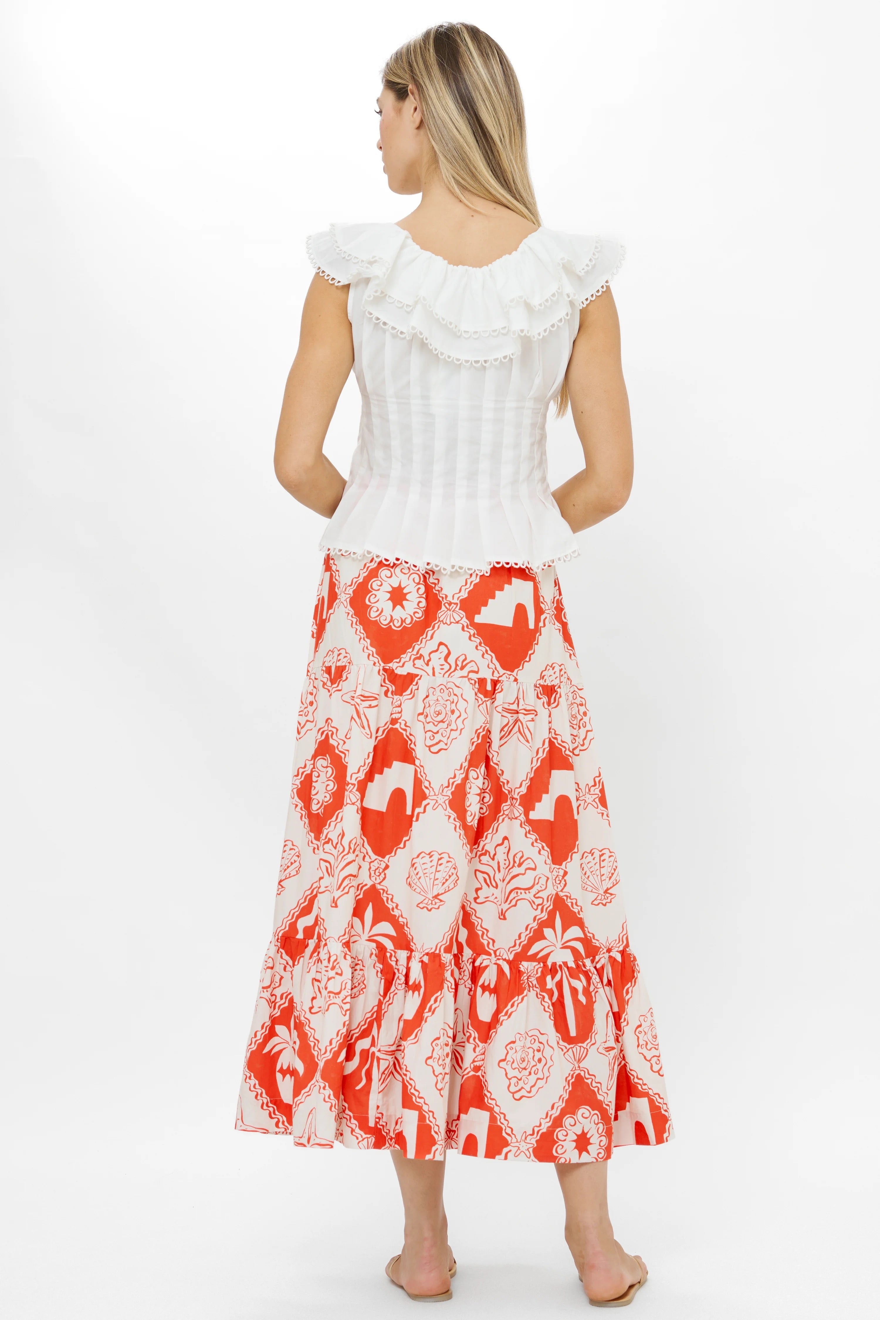 BUTTON FRONT SKIRT- ASTERIAS RED