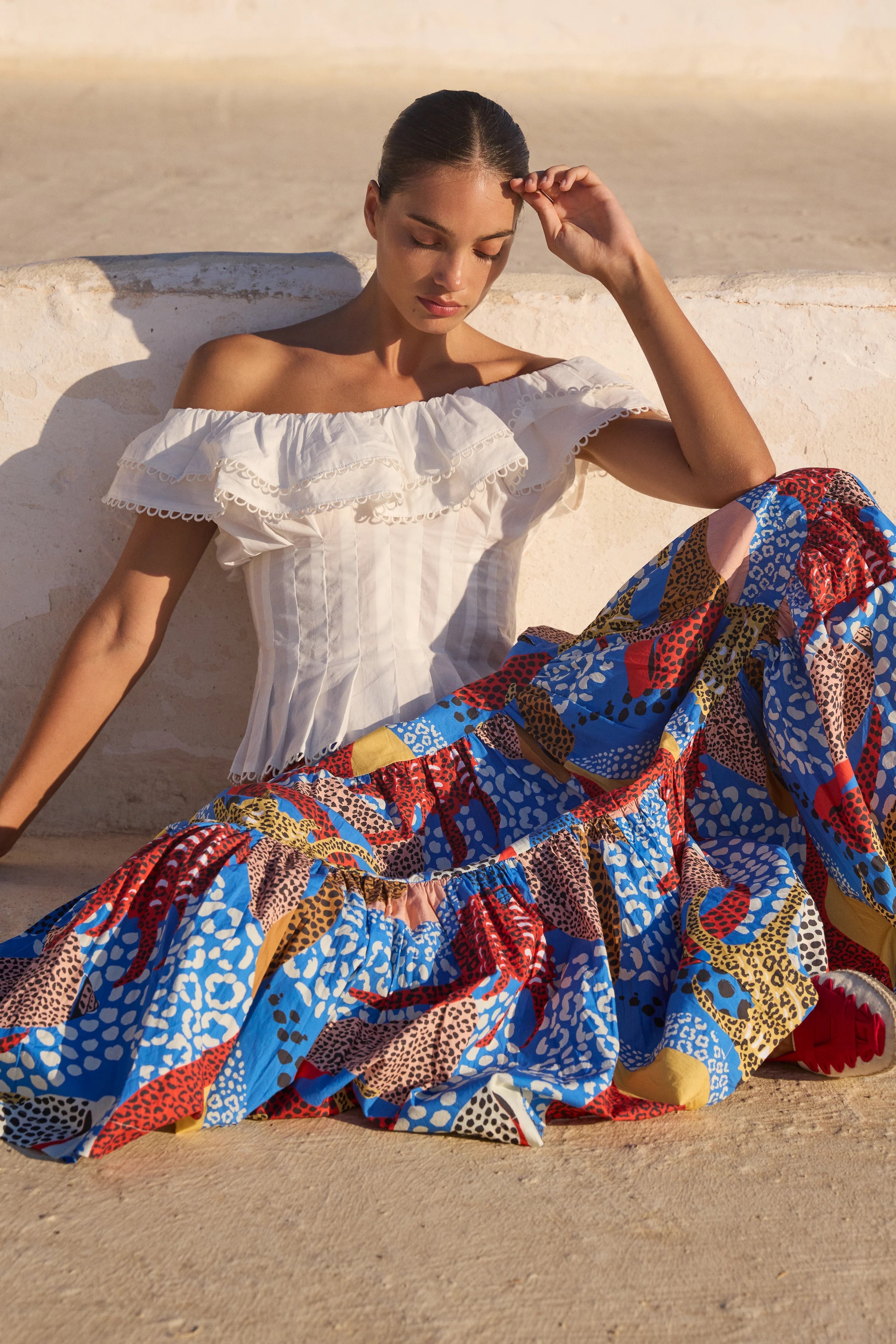 TIERED MAXI SKIRT- NAUTILUS BLUE