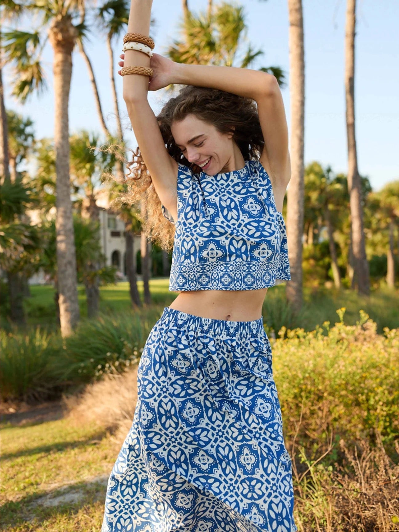 Walker Boxy Crop Top - Rosetta Tile Navy