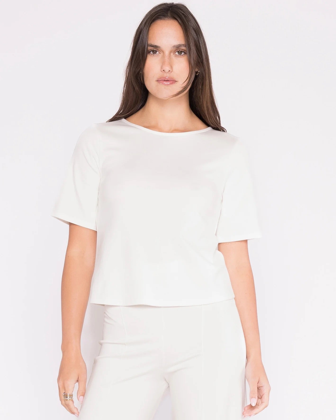 Ponte Knit Short Sleeve Shirt Extended - Off White
