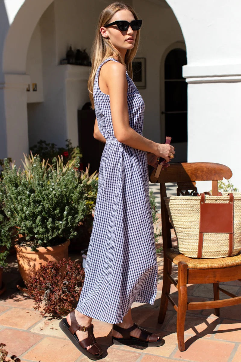 STUDIO SUNDRESS - NAVY + WHITE SEERSUCKER CHECK