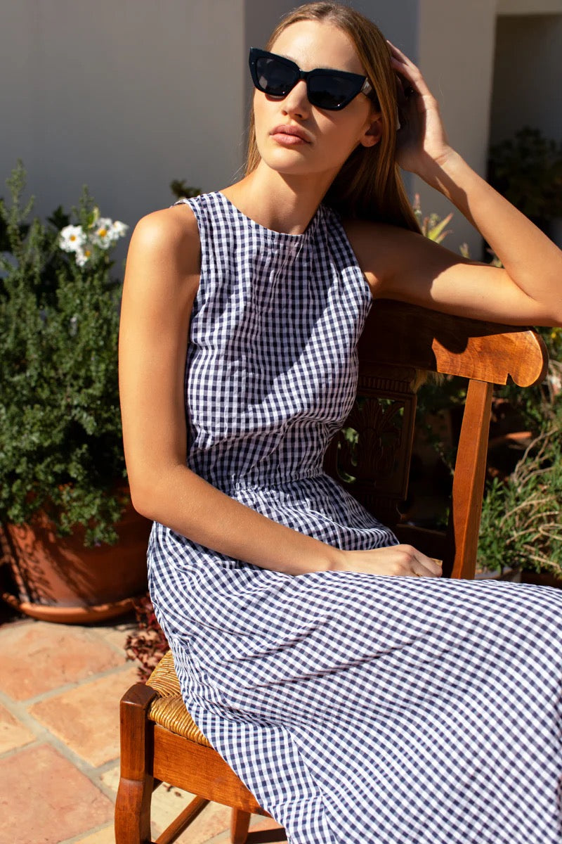 STUDIO SUNDRESS - NAVY + WHITE SEERSUCKER CHECK