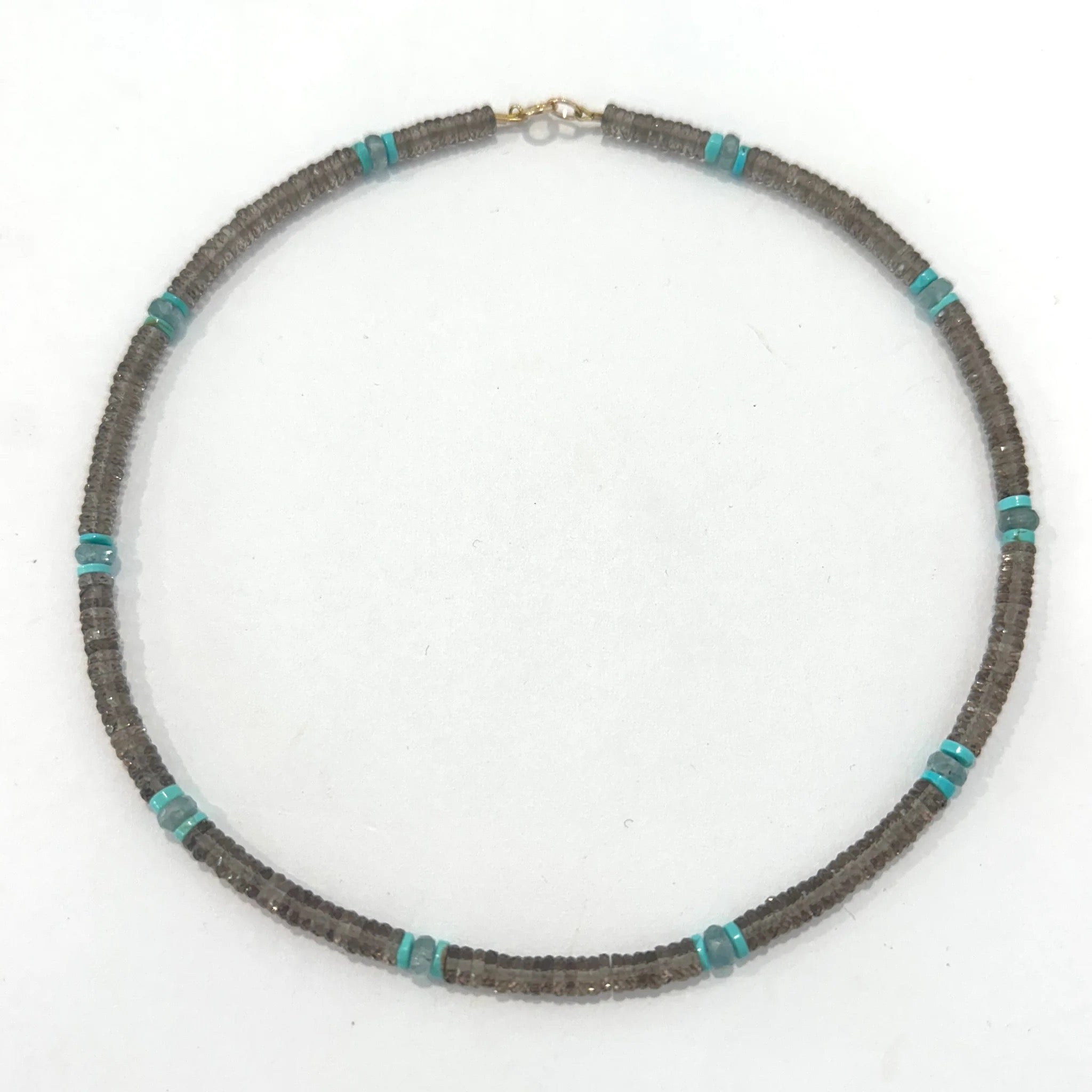 Smoky Quartz Heishi with Turquoise Necklace