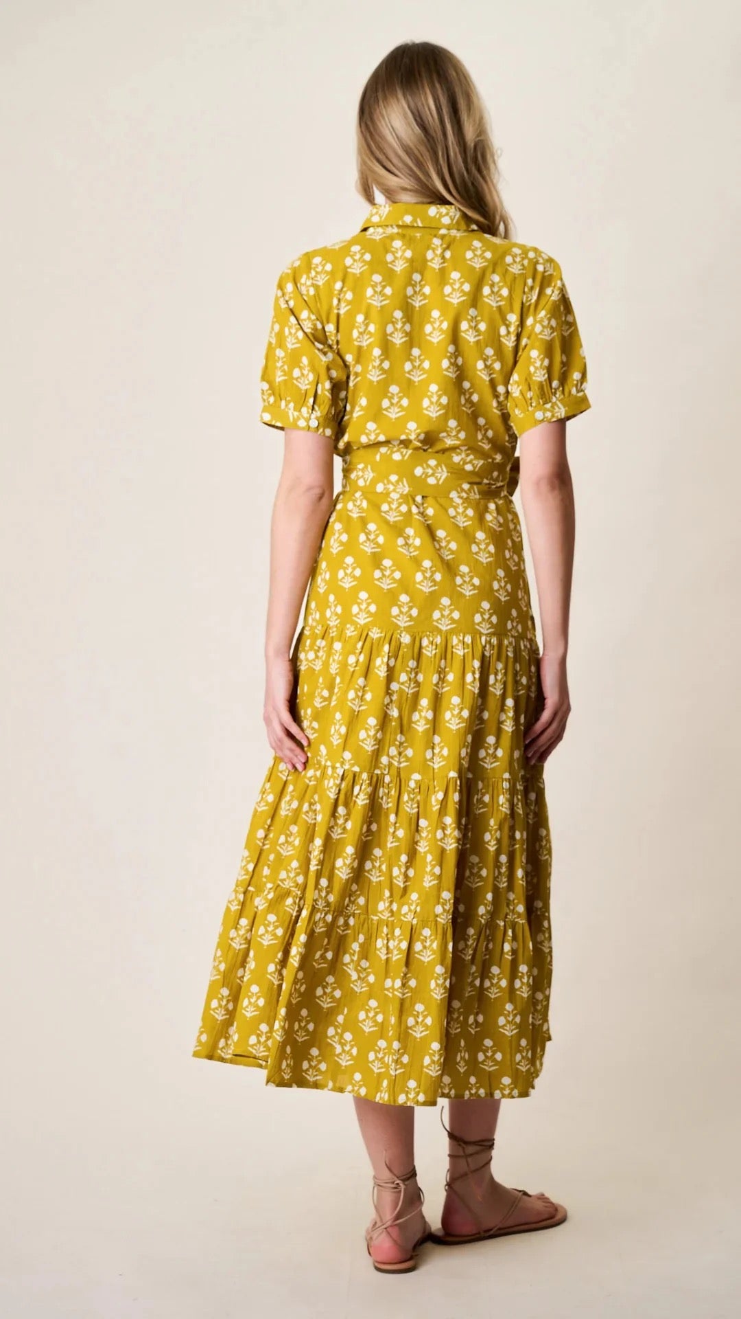 Short Sleeve Shirt Dress- Chartreuse Daffodil