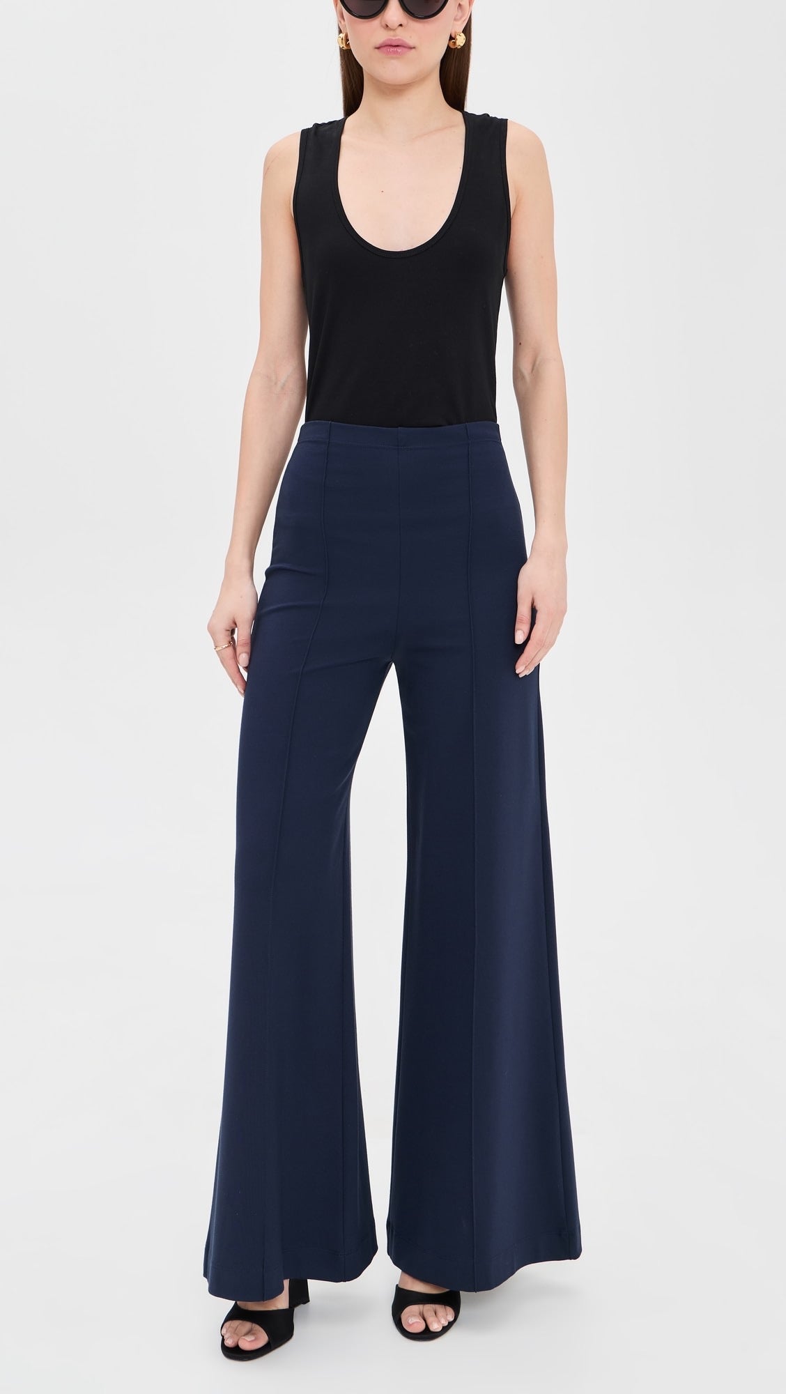Ponte Knit Standard Wide Leg Pant - Navy