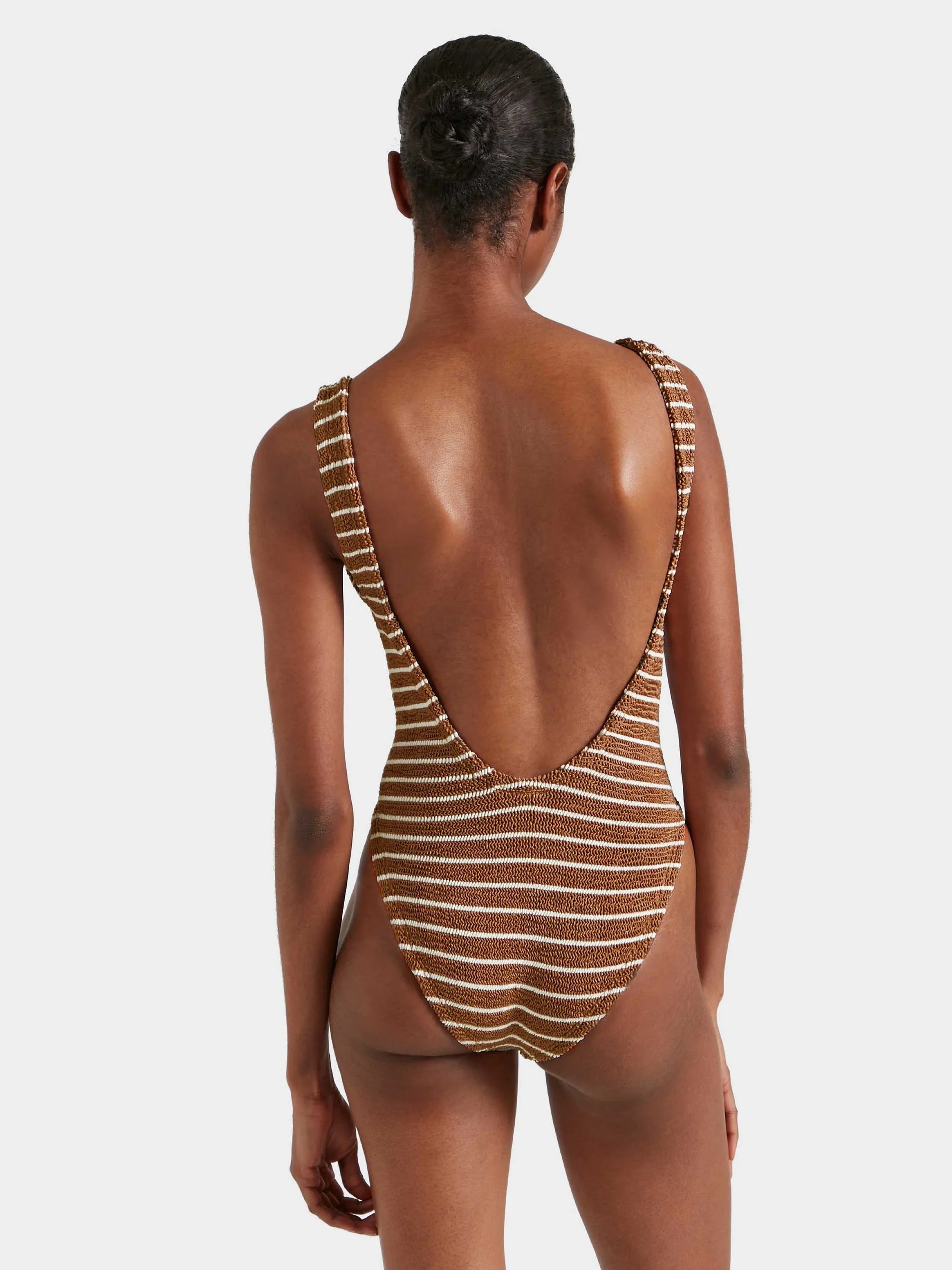 Square Neck Swim - Metallic Cocoa/White Stripe