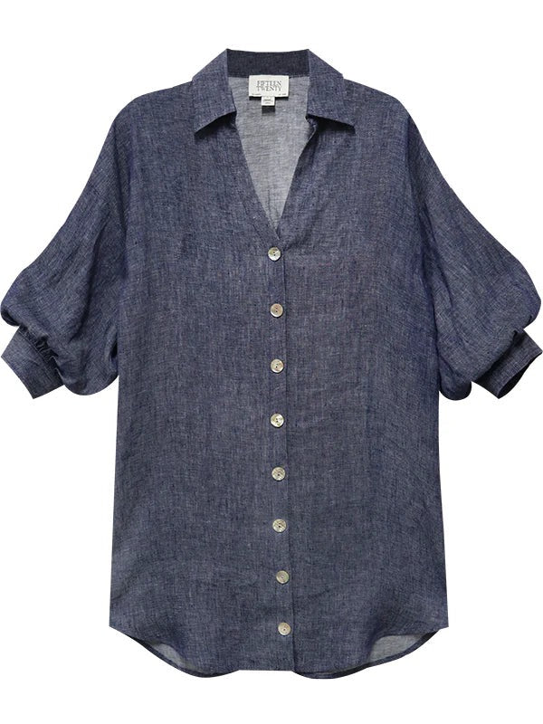 Indigo Lantern Sleeved Shirtdress