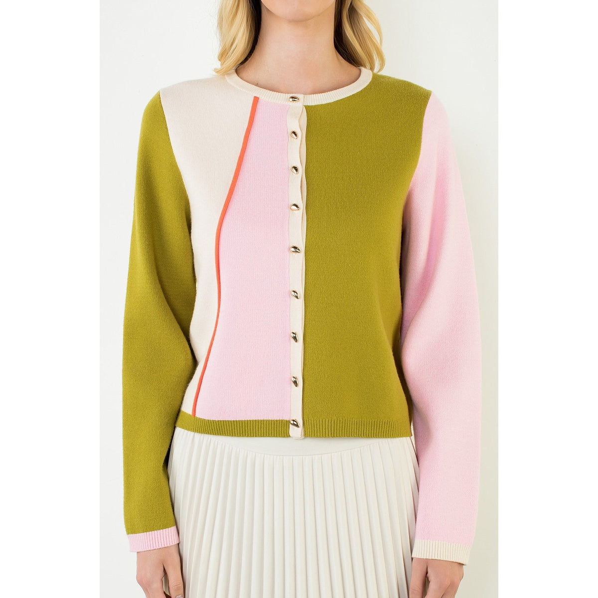 Long Sleeve Color Block Cardigan Sweater