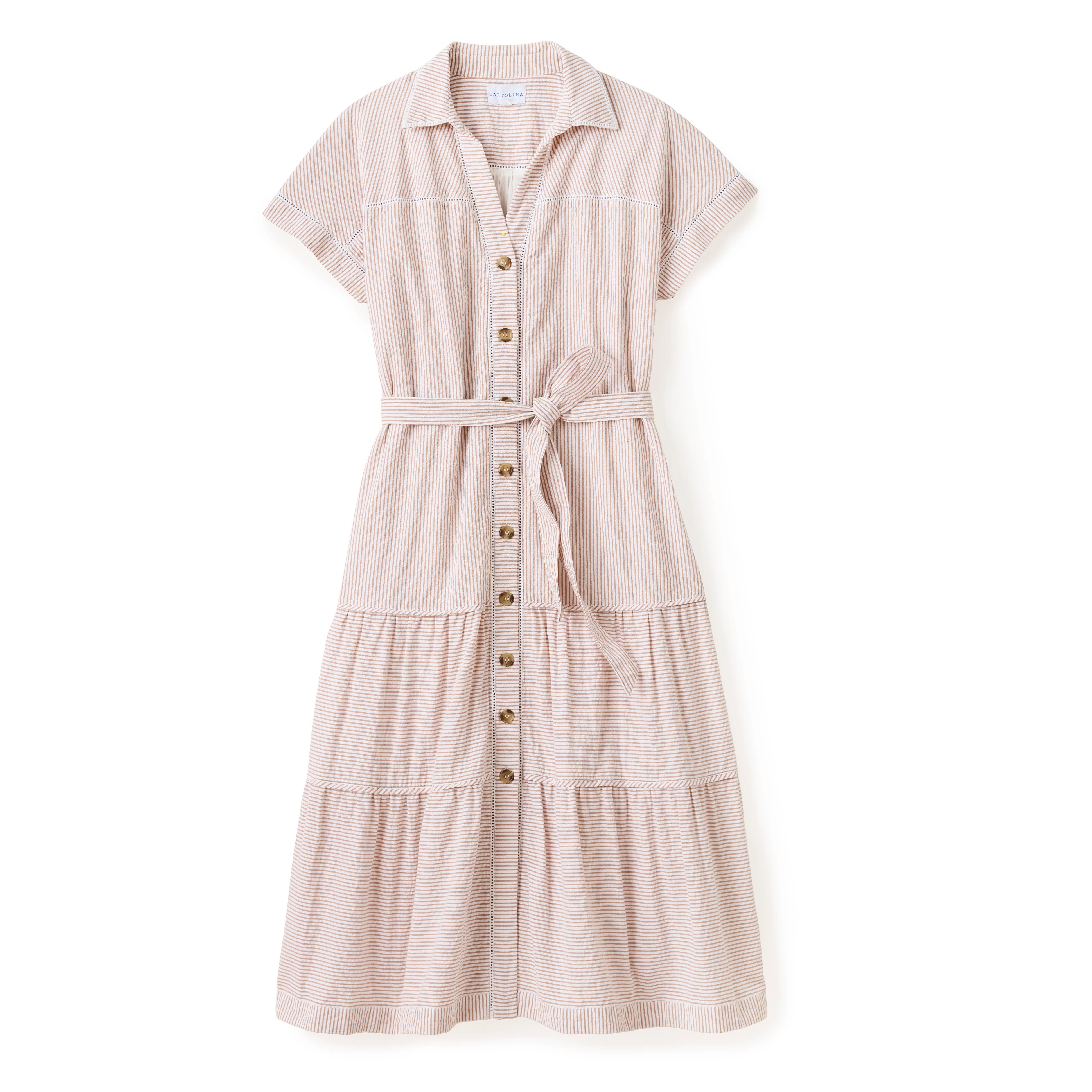 Ariana Shirt Dress Camel Stripe