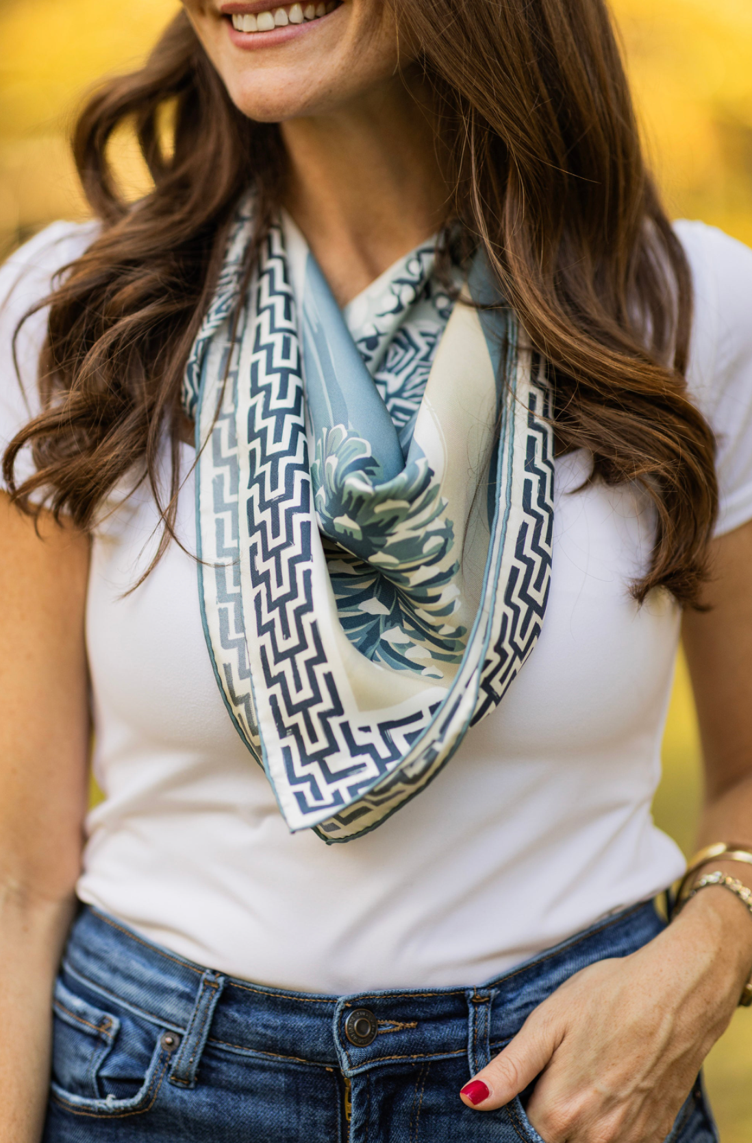 Blue Quail Pair - Double-Sided Silk Scarf