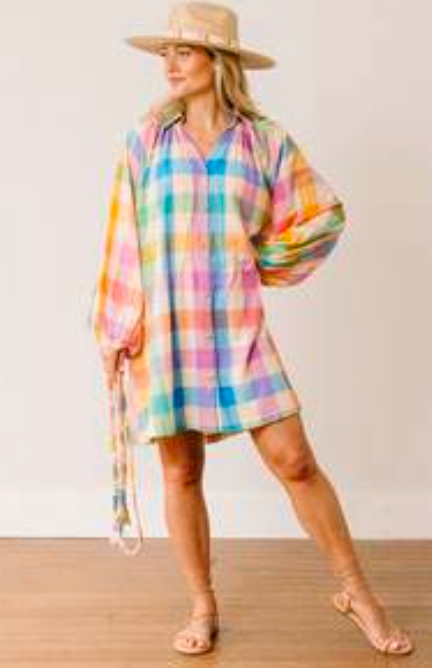 Rainbow Plaid Pippa Dress