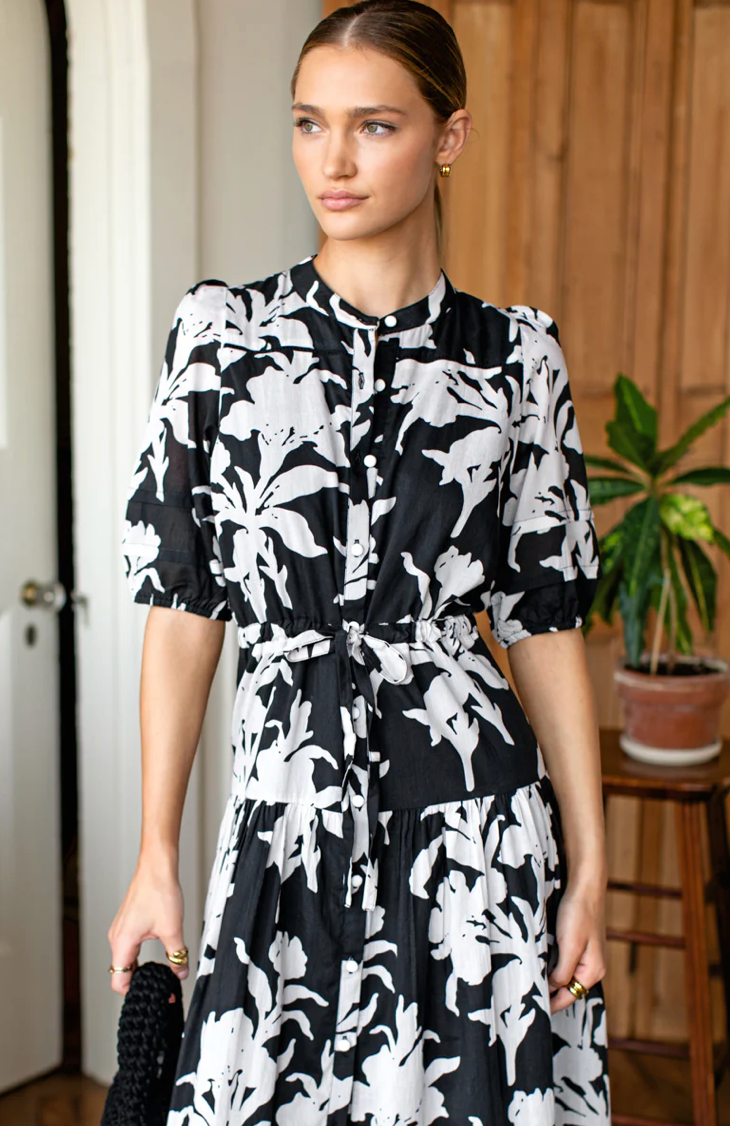 LUCY 4 BASQUE DRESS - BLACK + IVORY ORCHID