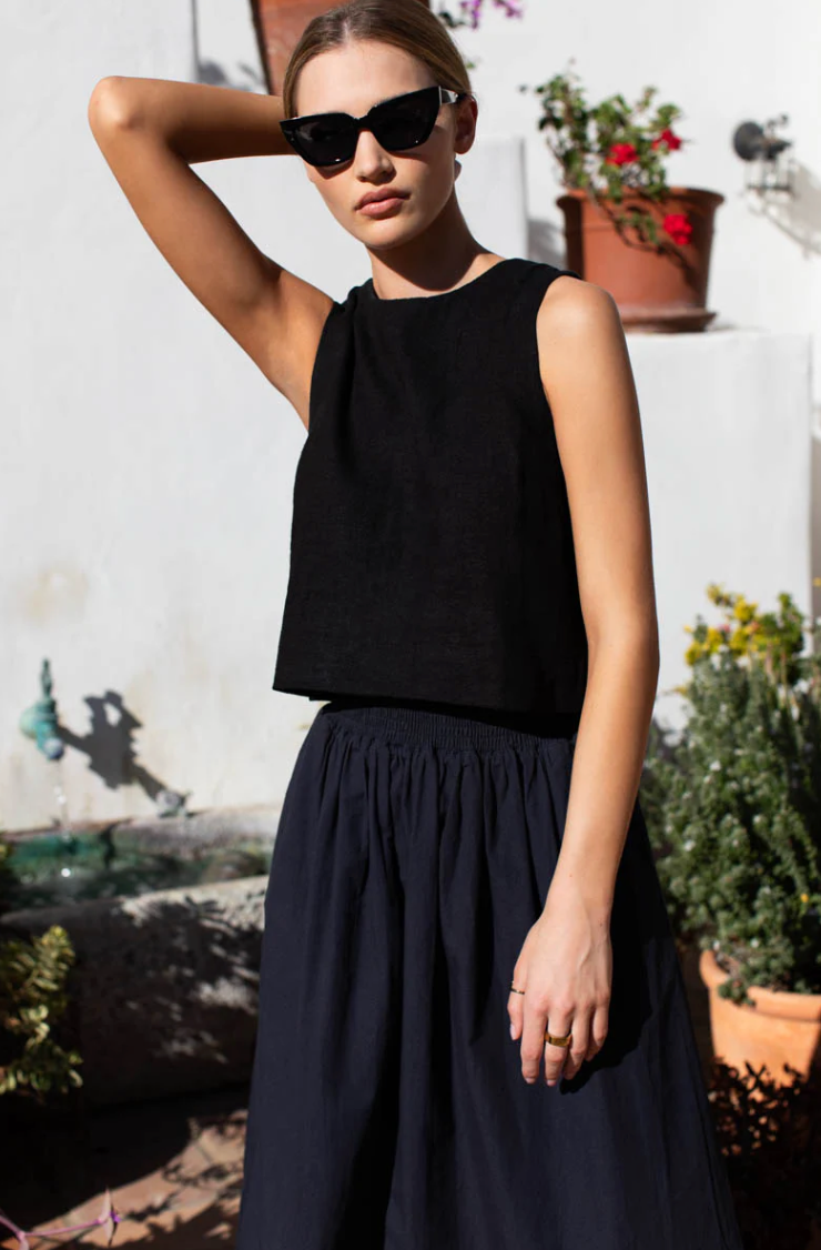 STUDIO BOXY TOP - JET BLACK LINEN