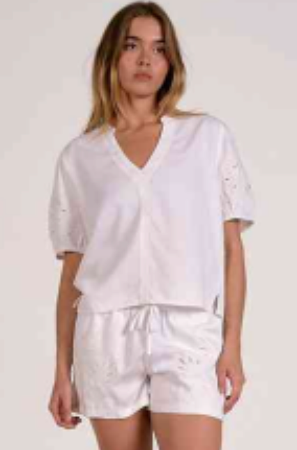 White Eyelet Puff Sleeve Top