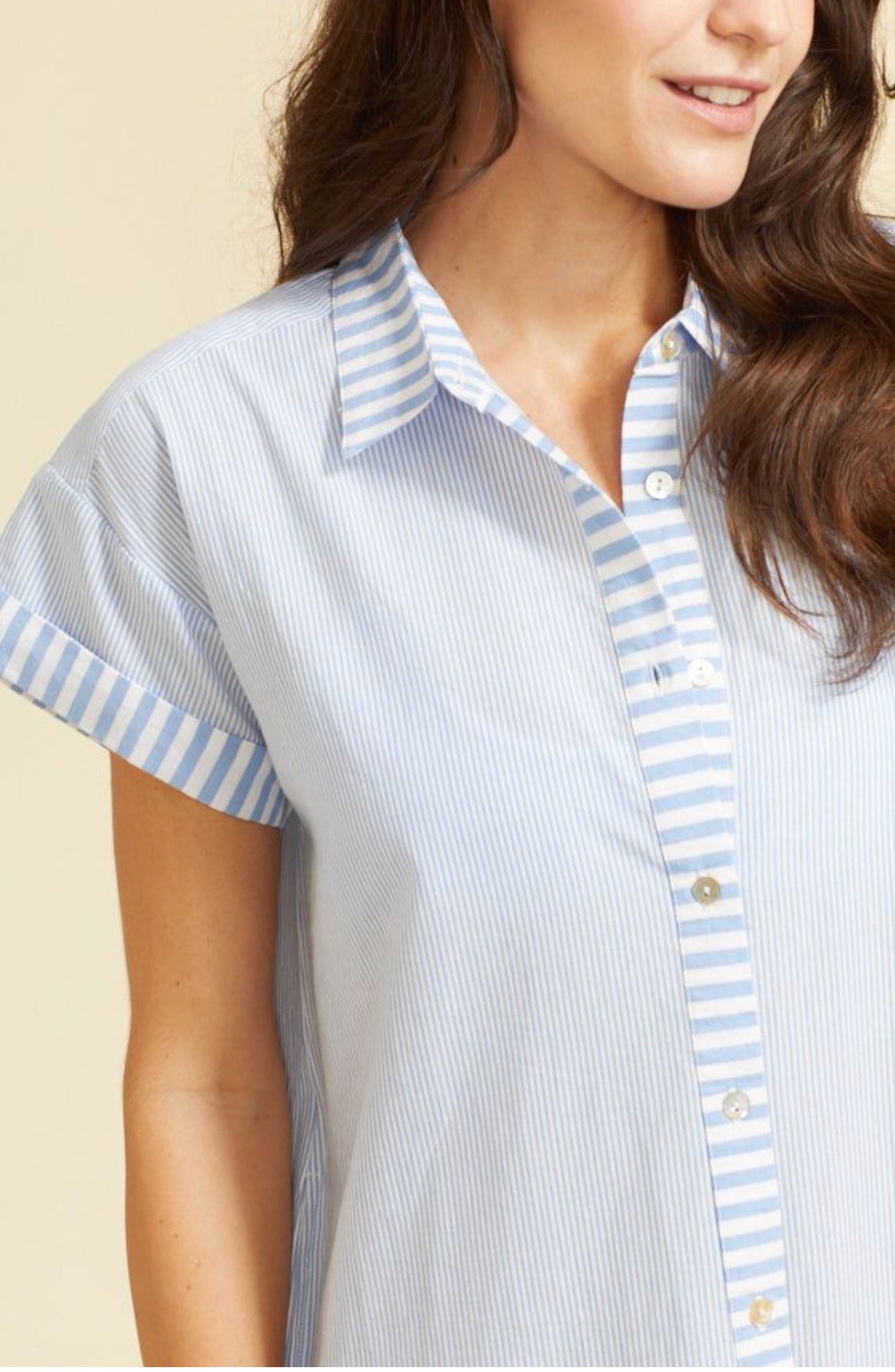 Riga Short Sleeve Short Dress - Blue Stripes