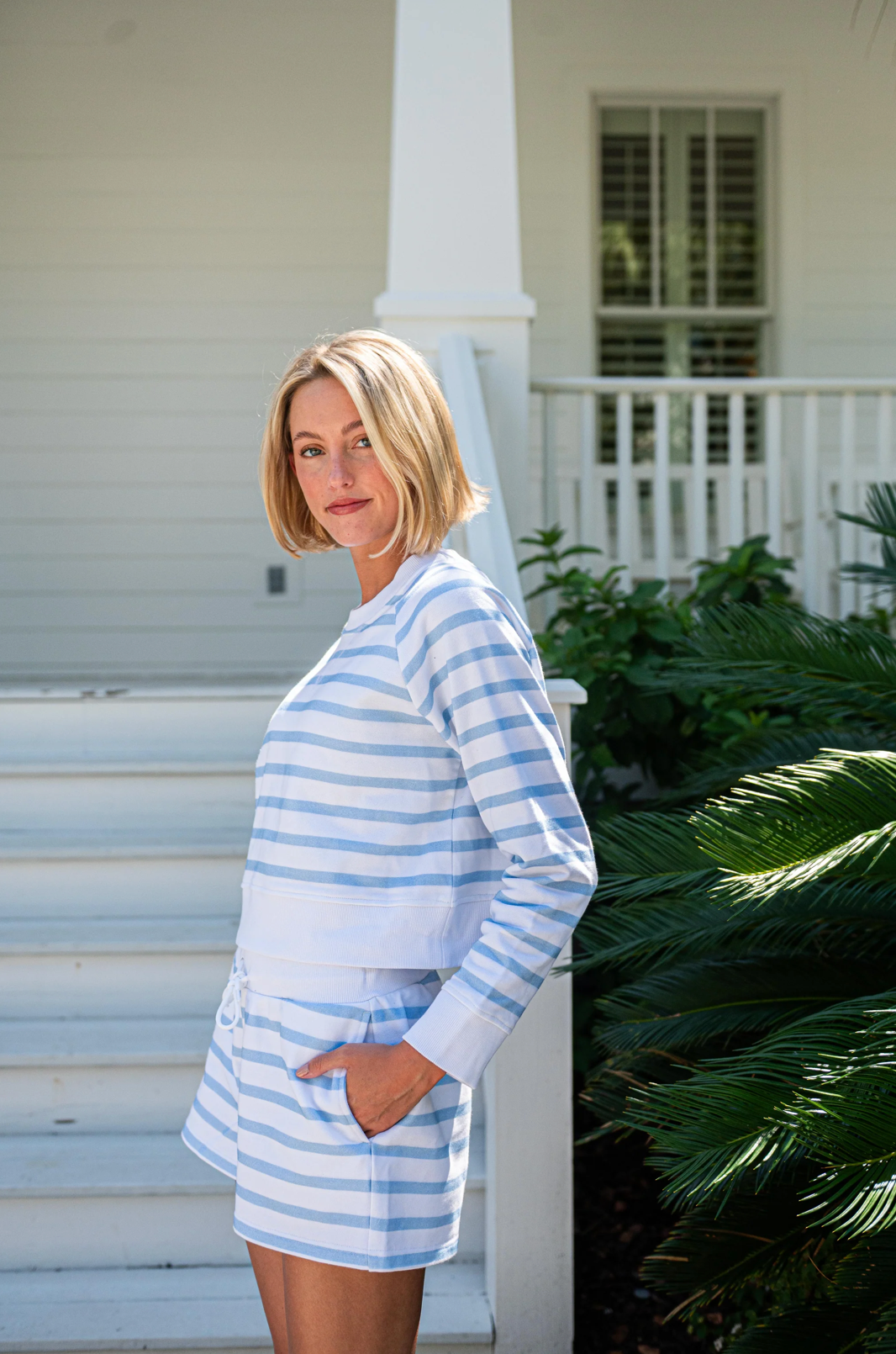 Blue & White Stripe Sweat Set