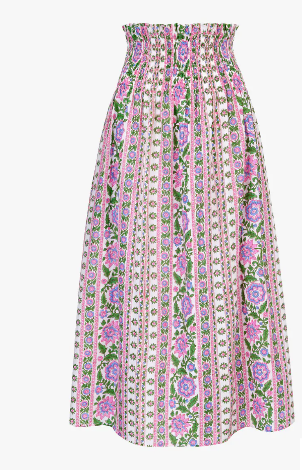 Pink & Blue Folk Block Printed Skirt