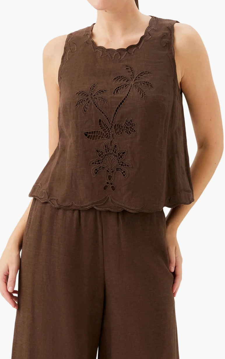 Brown Embroidered Top