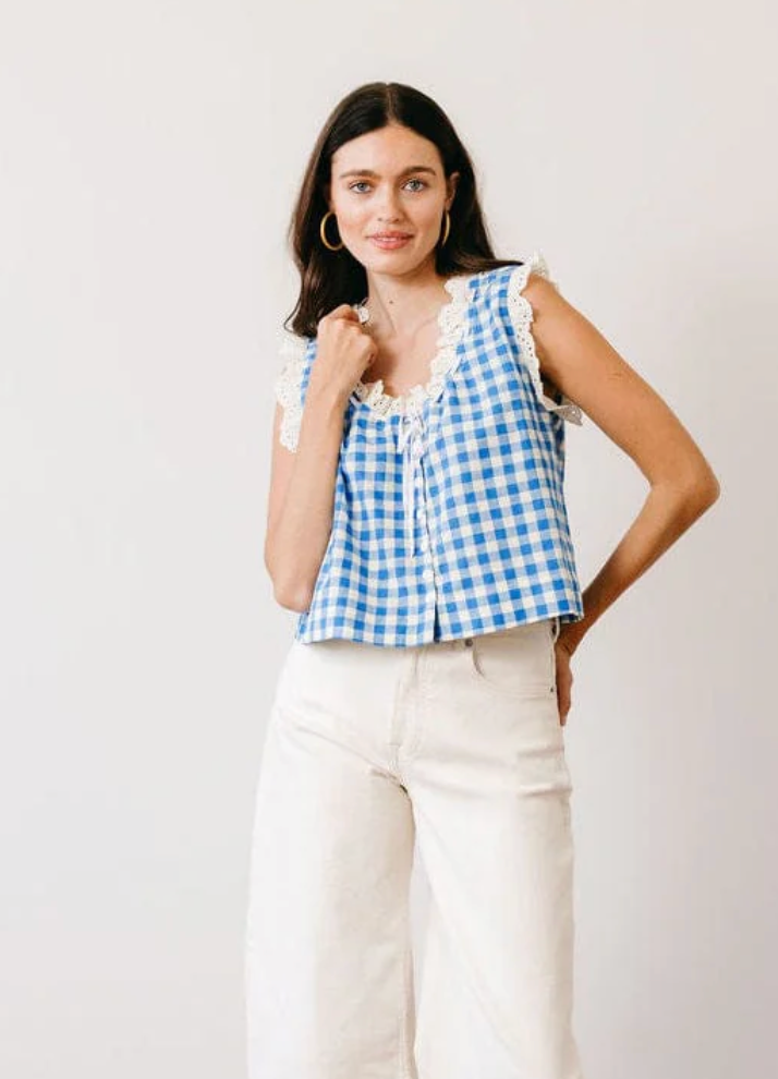 Blue Bay Gingham Birdie Top