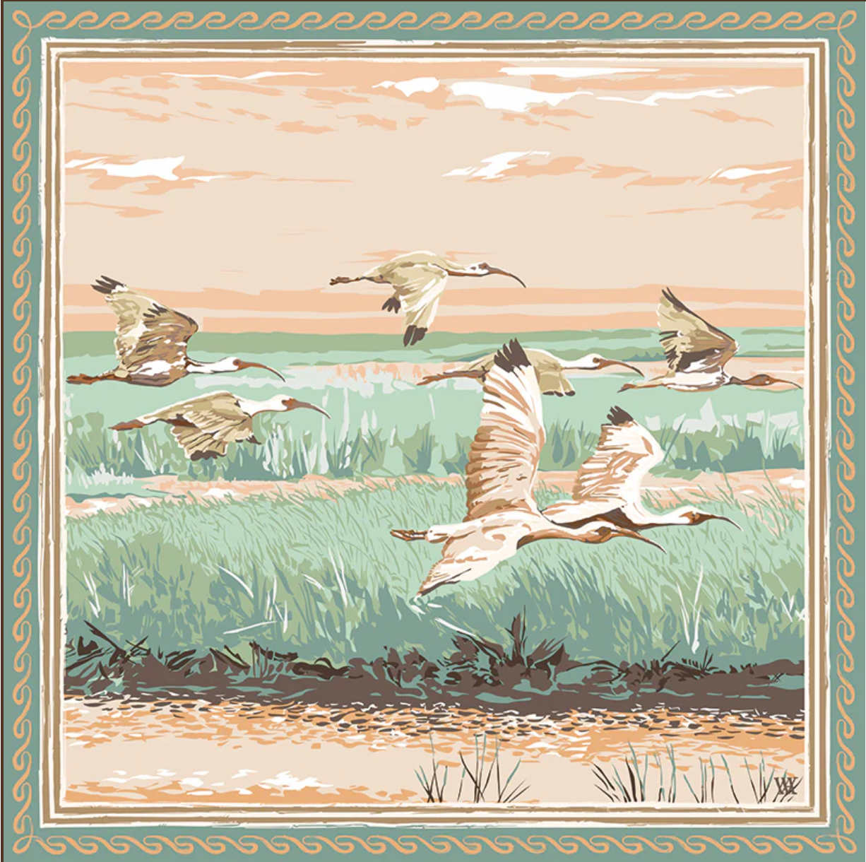 Peach Marsh Flyer - Double-Sided Silk Scarf