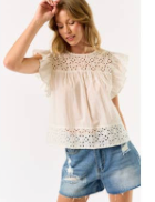 Ruffle Short Sleeve Embroidered Top