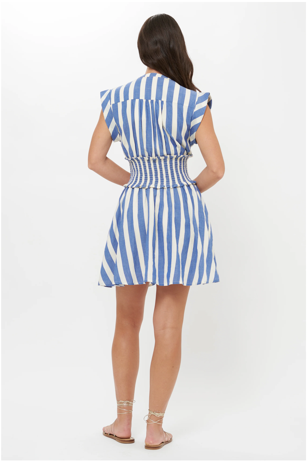 Smocked Waist Roll Sleeve - Solana Blue